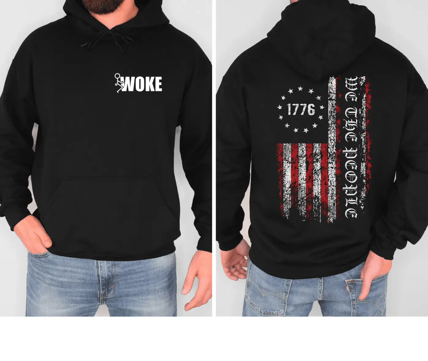 1776 We the People American Flag Hoodie - Patriotic Anti Woke, Independence Day Pullover, USA Flag, 4th of July Hoodie, - Galvaleos
