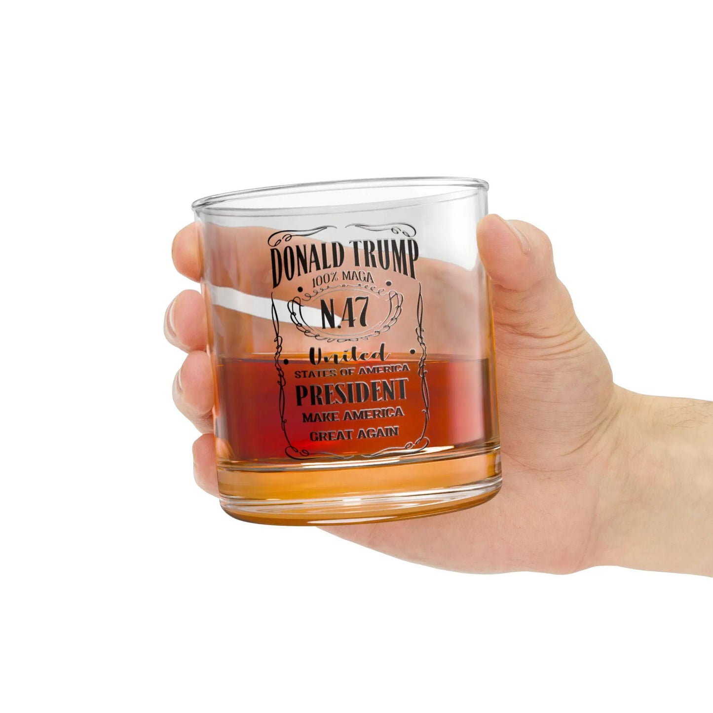 Trump Rocks Glass, Jack Daniels theme - Whiskey Glass - Galvaleos