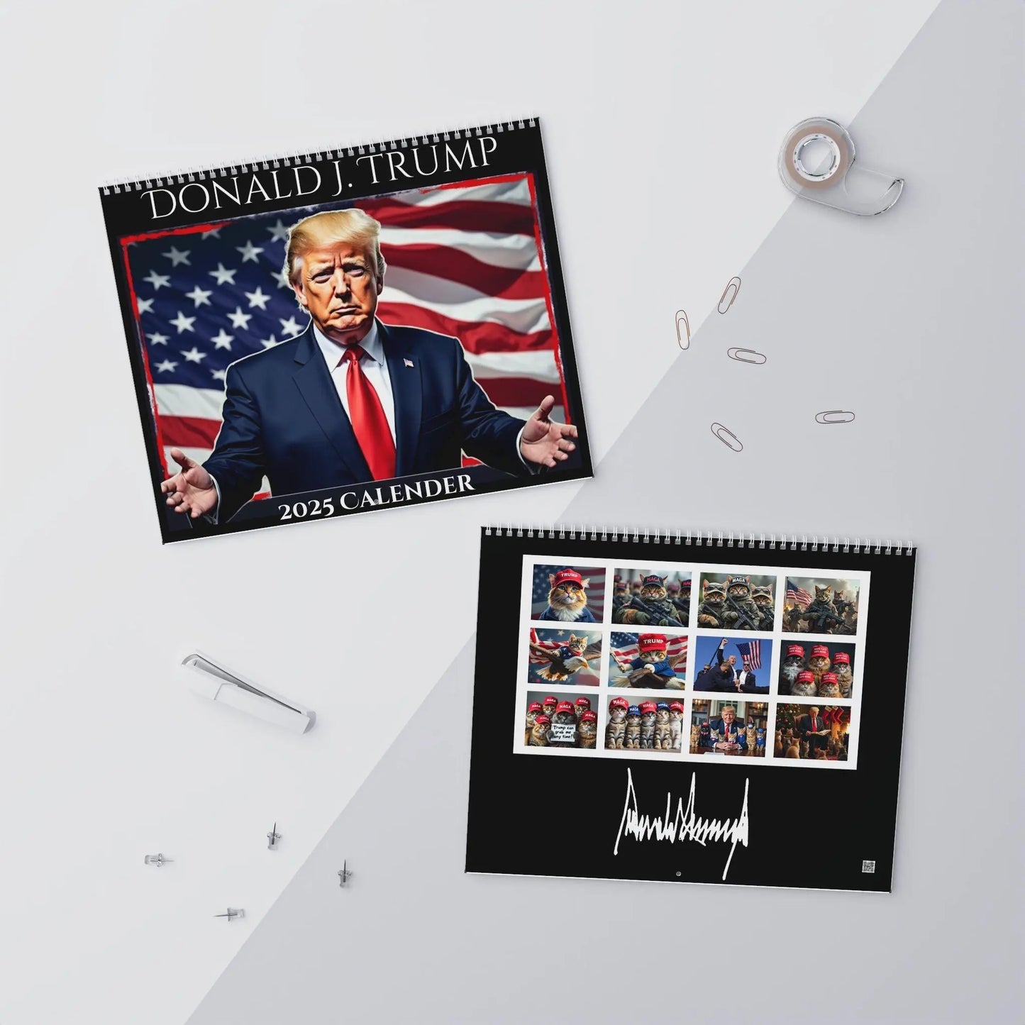 2025 Trump MAGA Cat Calendar, Copy of Donald J Trumps Signature, 2025 Wall Calendar, Desk Calendar, Yearly Planner, Office Decor - Galvaleos Galvaleos Galvaleos 11" x 8.5" / Matte Printify Calendar 2025 Trump MAGA Cat Calendar, Copy of Donald J Trumps Signature, 2025 Wall Calendar, Desk Calendar, Yearly Planner, Office Decor