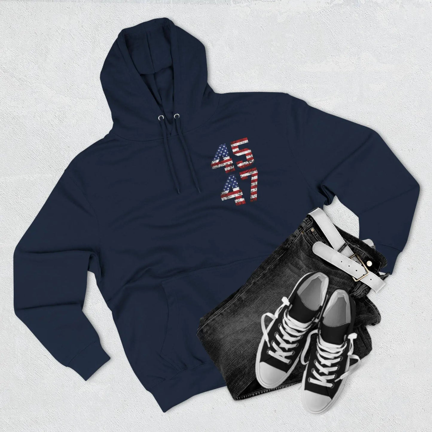 45 47 President Trump Three-Panel Fleece Hoodie - Galvaleos