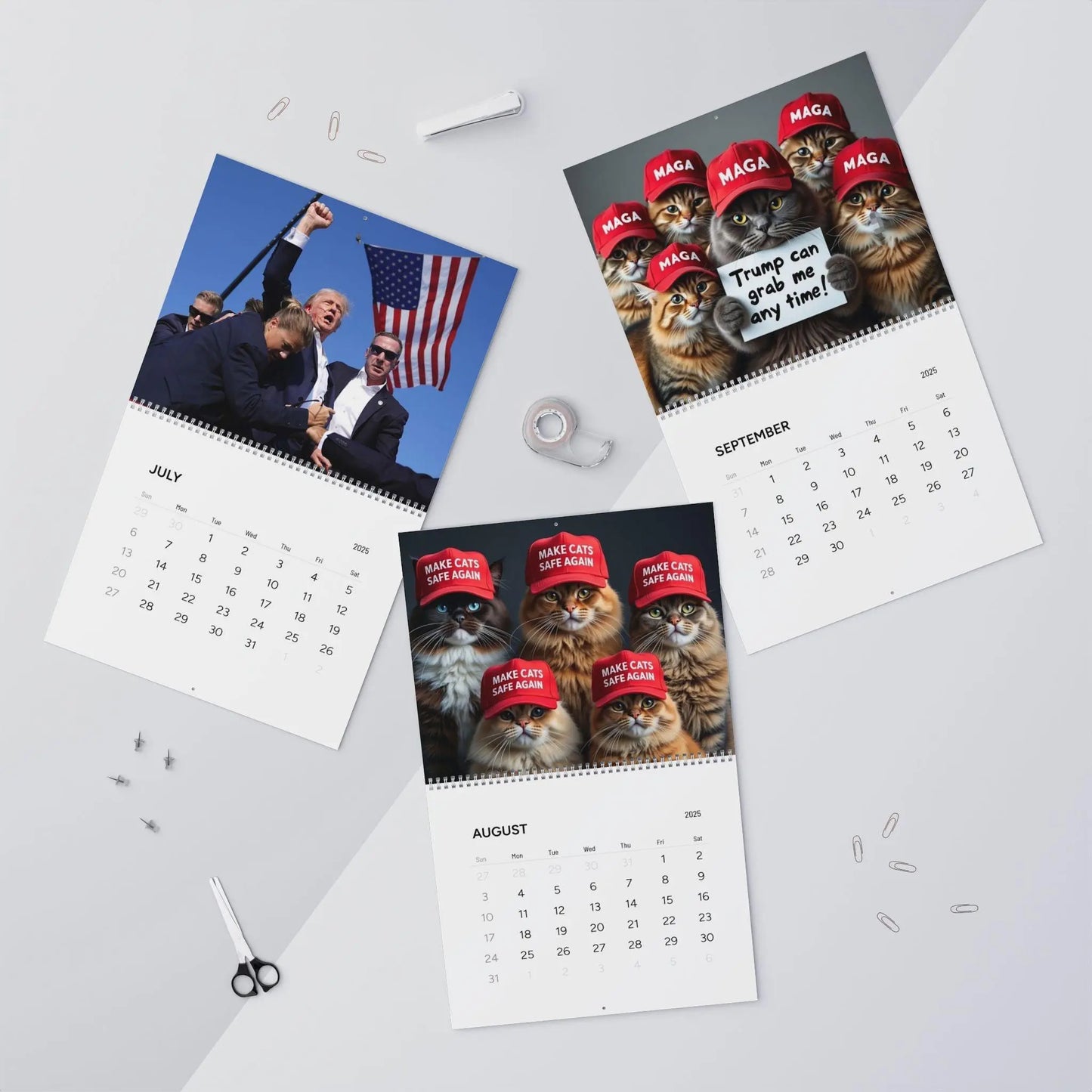 2025 Trump MAGA Cat Calendar, Copy of Donald J Trumps Signature, 2025 Wall Calendar, Desk Calendar, Yearly Planner, Office Decor - Galvaleos Galvaleos Galvaleos 11" x 8.5" / Matte Printify Calendar 2025 Trump MAGA Cat Calendar, Copy of Donald J Trumps Signature, 2025 Wall Calendar, Desk Calendar, Yearly Planner, Office Decor