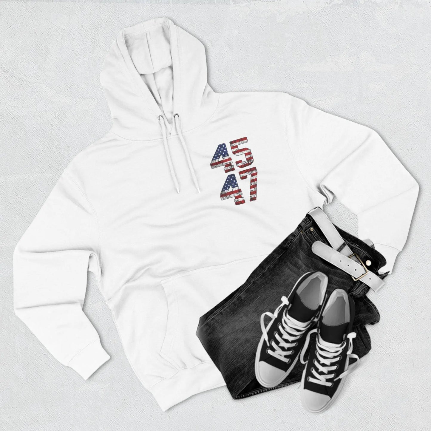 45 47 President Trump Three-Panel Fleece Hoodie - Galvaleos