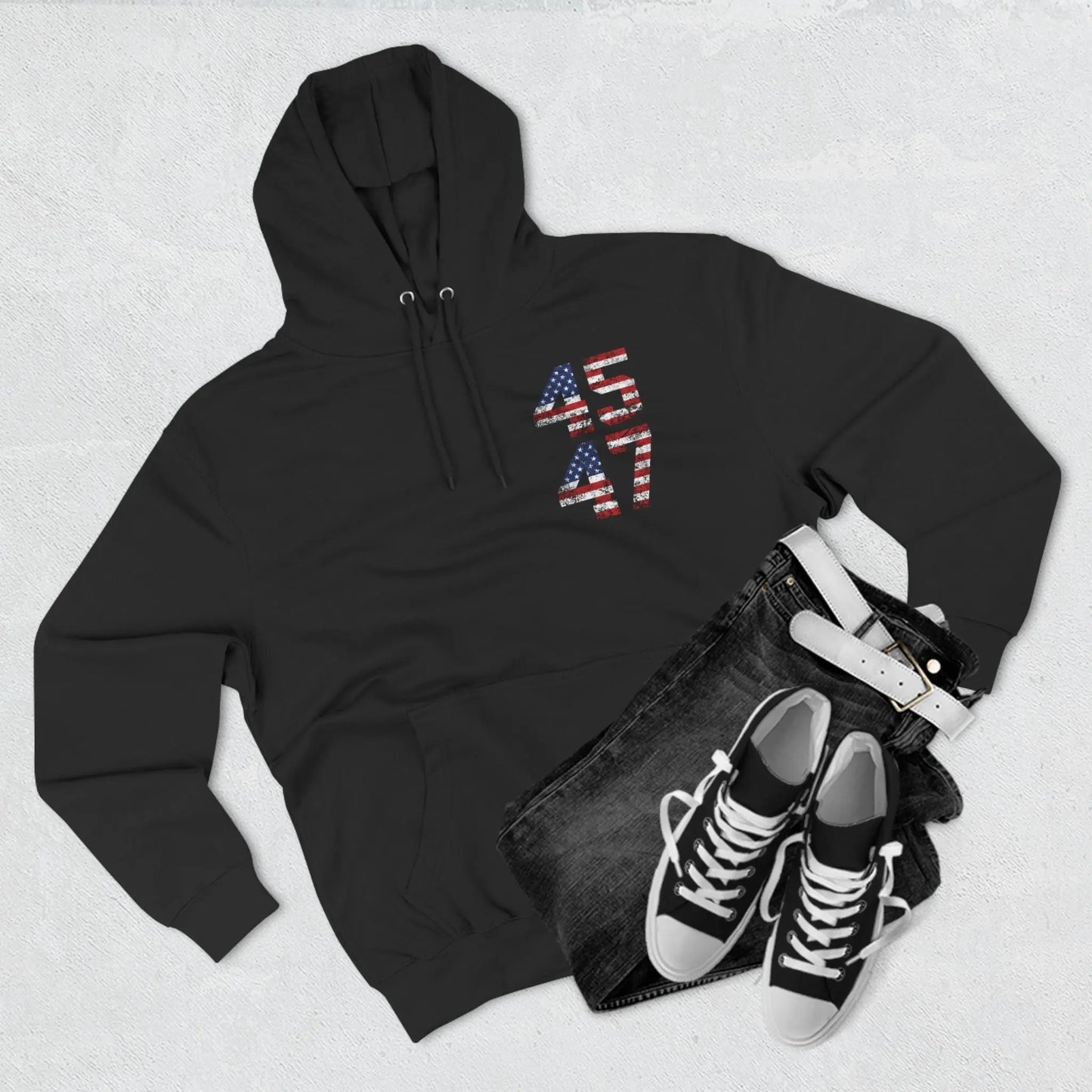 45 47 President Trump Three-Panel Fleece Hoodie - Galvaleos
