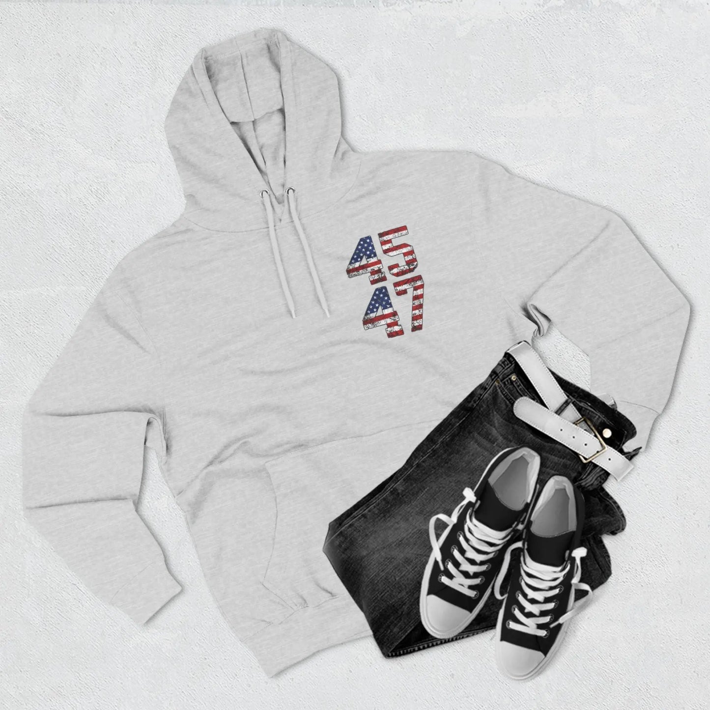 45 47 President Trump Three-Panel Fleece Hoodie - Galvaleos