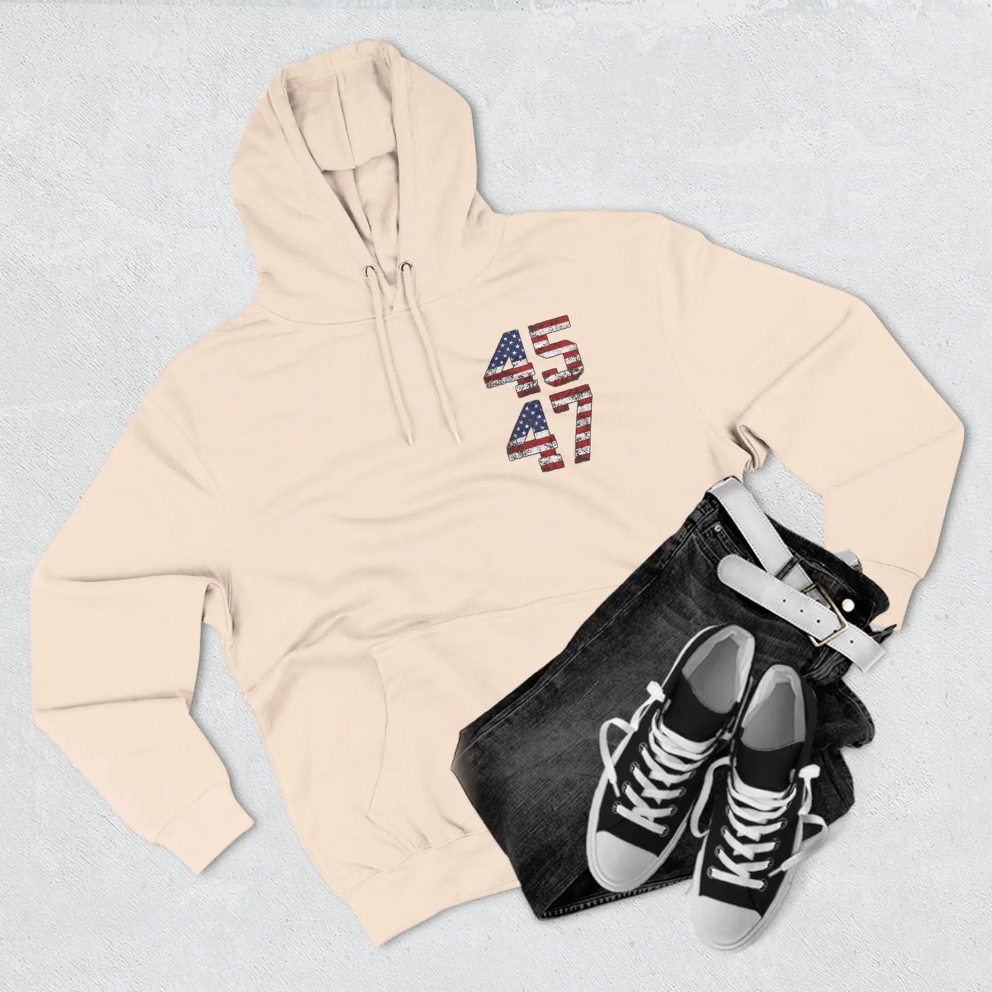 45 47 President Trump Three-Panel Fleece Hoodie - Galvaleos