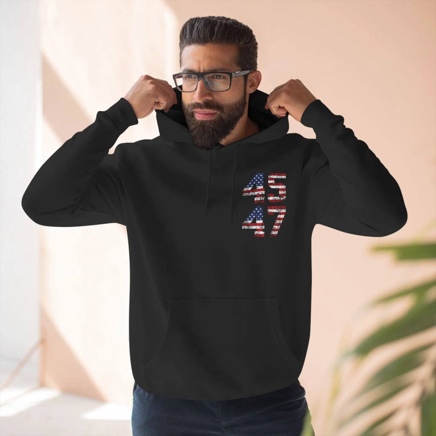 45 47 President Trump Three-Panel Fleece Hoodie - Galvaleos