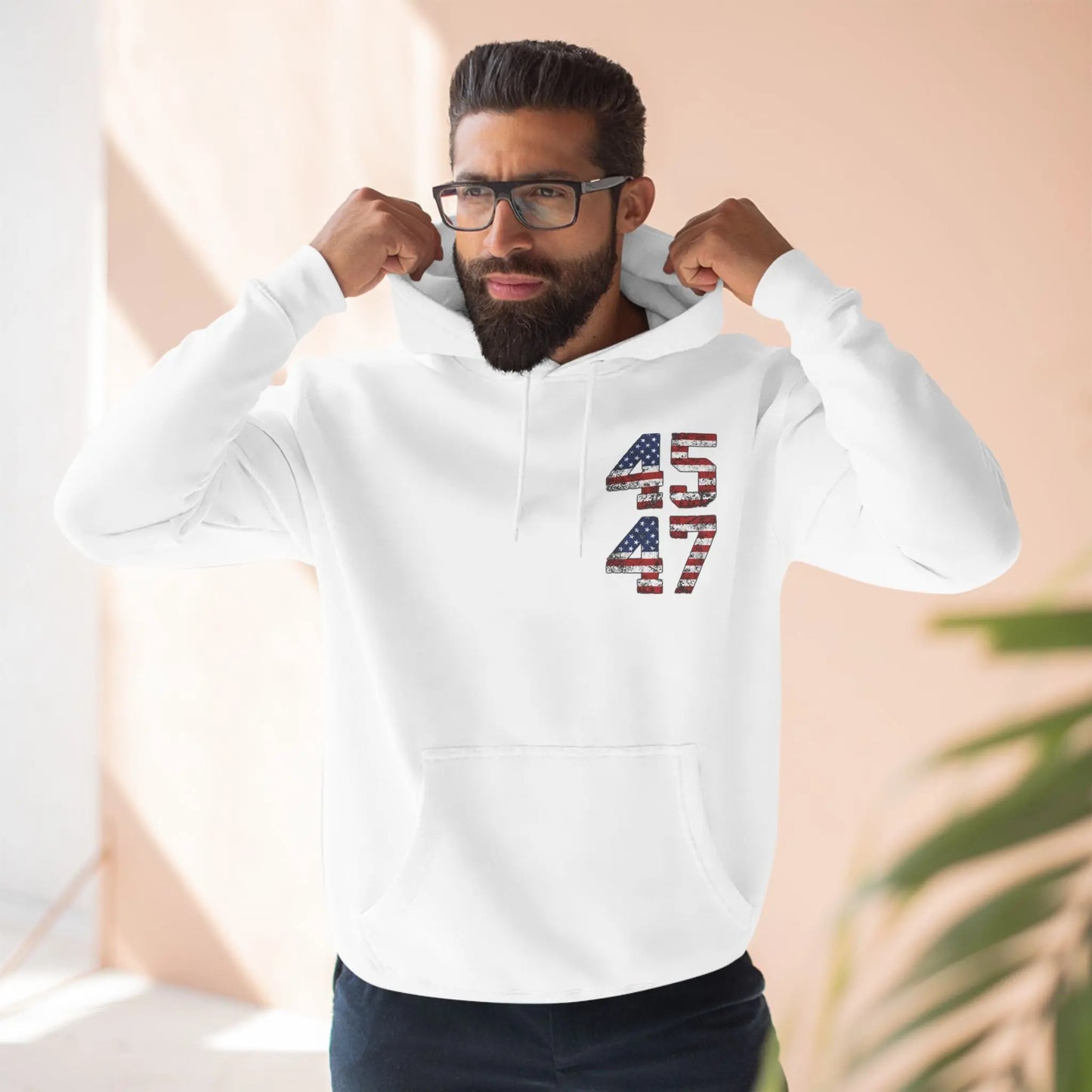 45 47 President Trump Three-Panel Fleece Hoodie - Galvaleos
