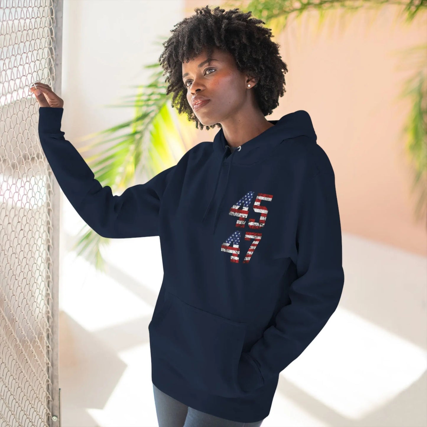45 47 President Trump Three-Panel Fleece Hoodie - Galvaleos