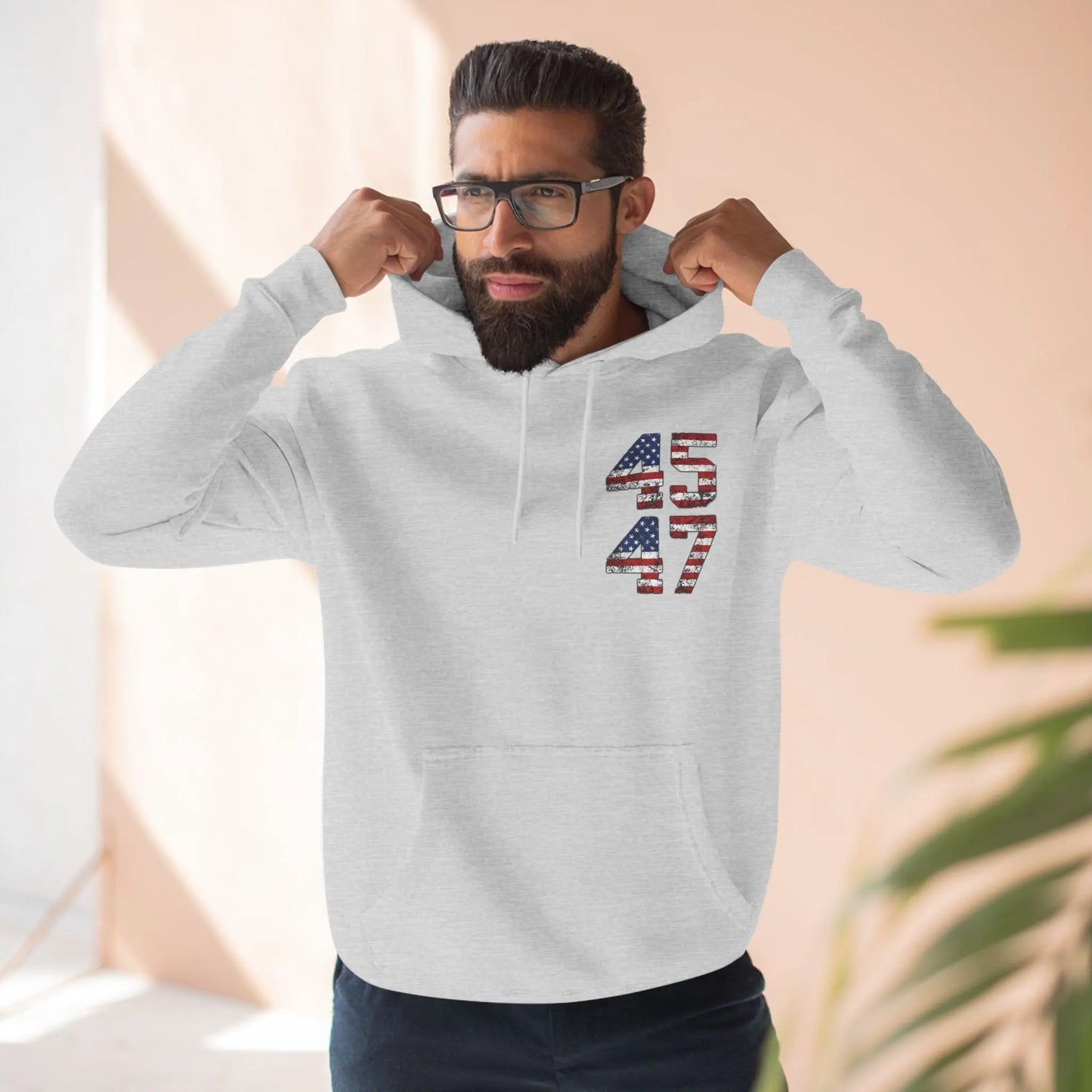 45 47 President Trump Three-Panel Fleece Hoodie - Galvaleos