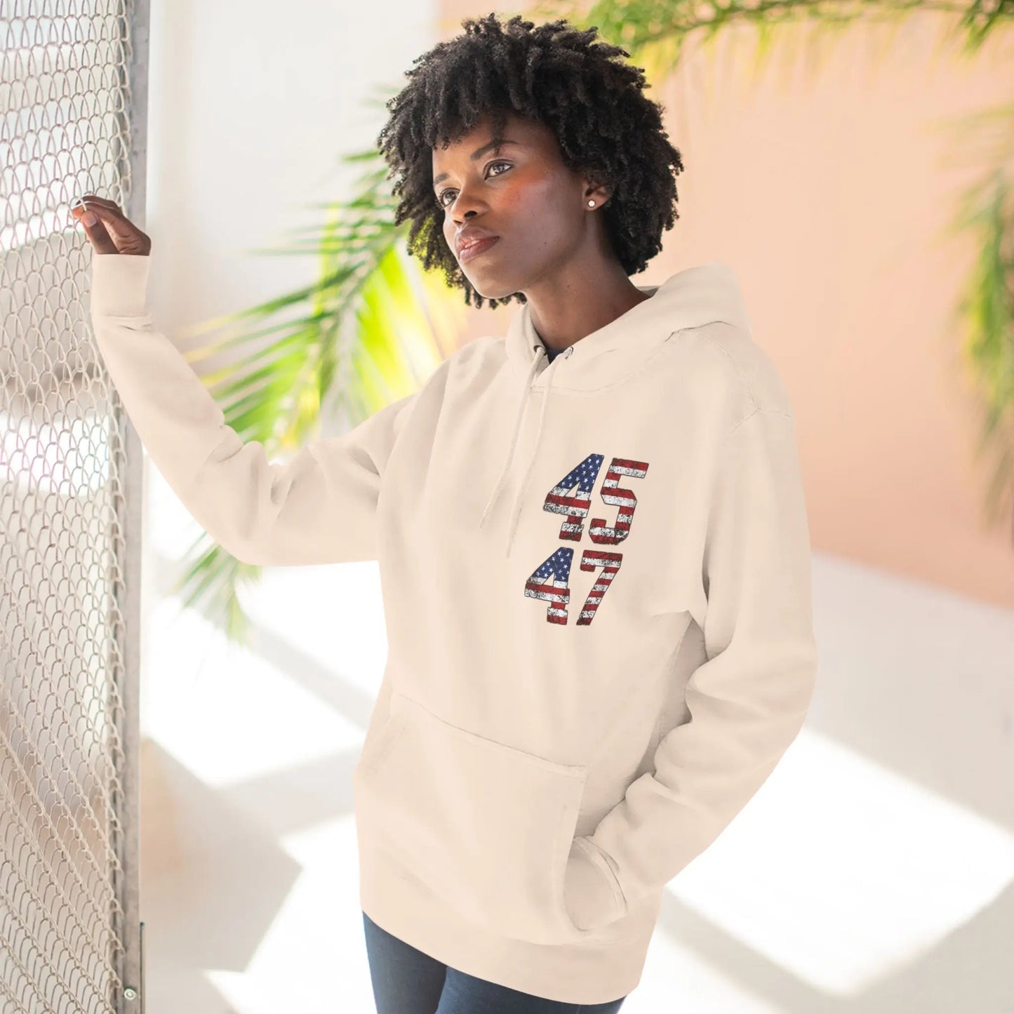 45 47 President Trump Three-Panel Fleece Hoodie - Galvaleos