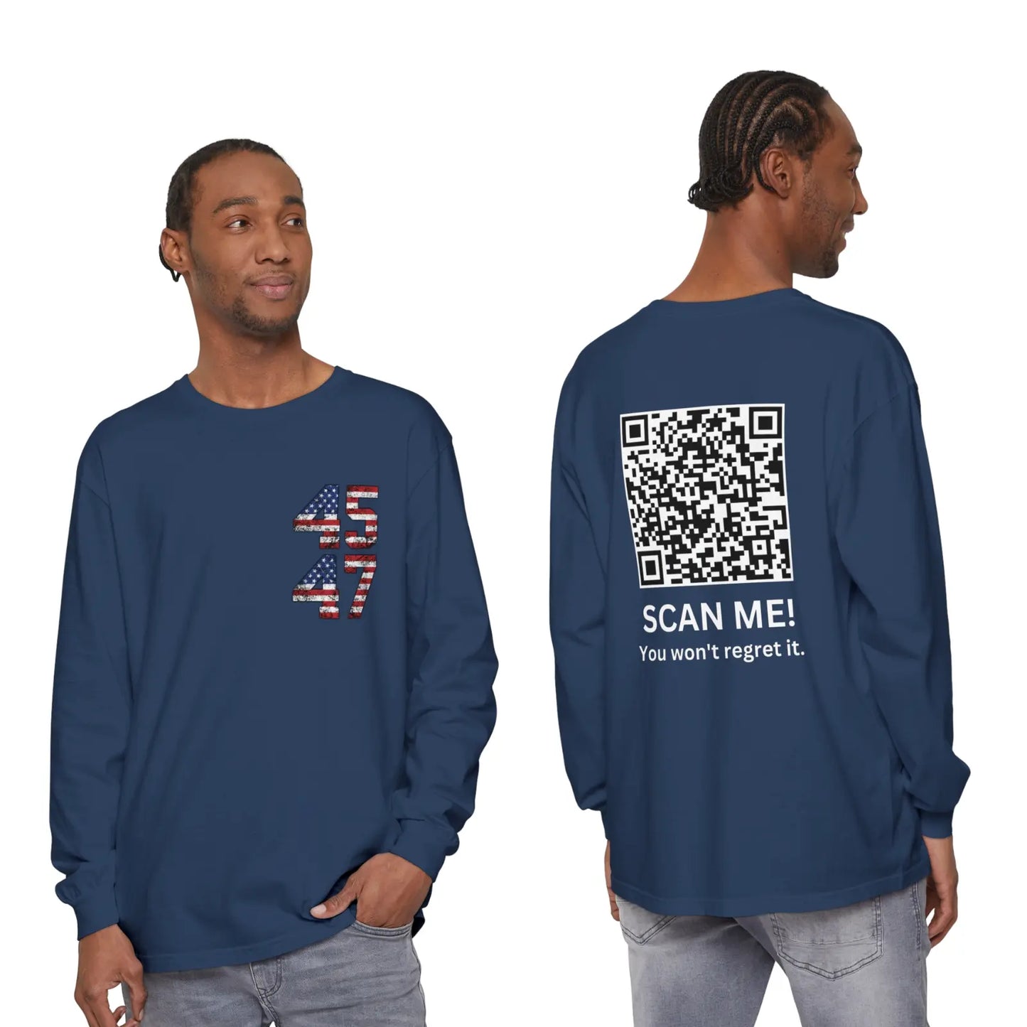 Trump YMCA Dance QR Code Long Sleeve Tshirt, Funny Comfort Colors Tee, Unisex Long Sleeve Shirt - Galvaleos