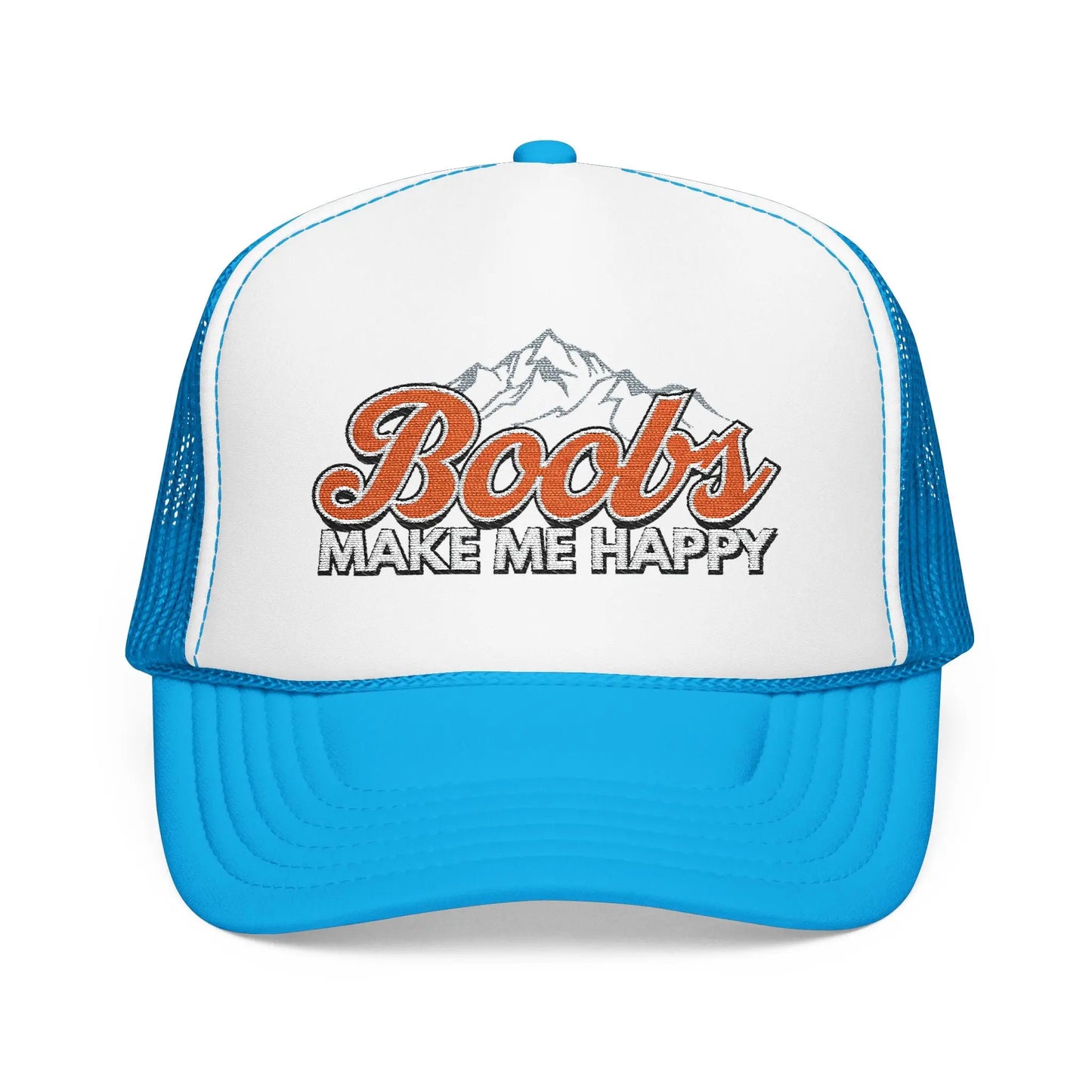 Boobs Make Me Happy Embroidered Trucker Hat Printify