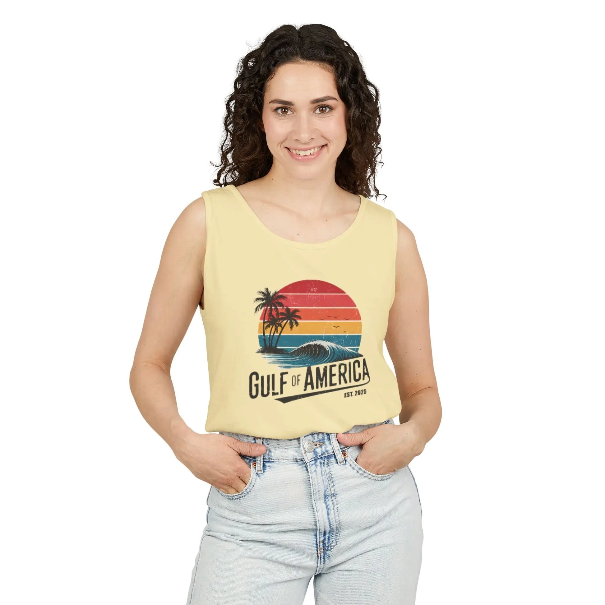 Gulf of America Sleeveless Shirt, Retro Beach Tank, Summer Unisex Tank, Beach Sunset Muscle Tee, Coastal Tank Printify