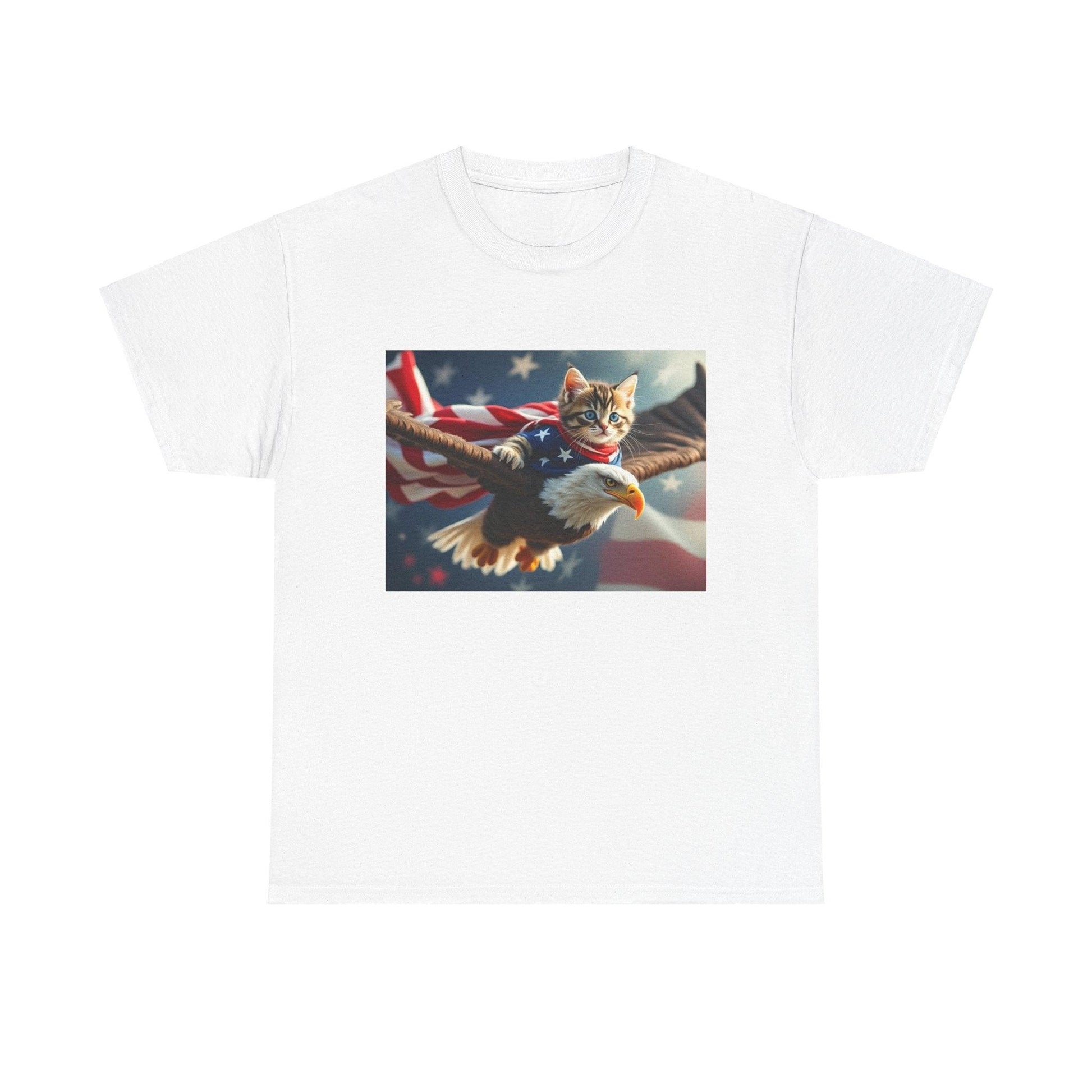 Maga Cat Flying on an Eagle Trump Graphic Tee - Galvaleos Galvaleos Galvaleos Ash / S Printify T-Shirt Maga Cat Flying on an Eagle Trump Graphic Tee