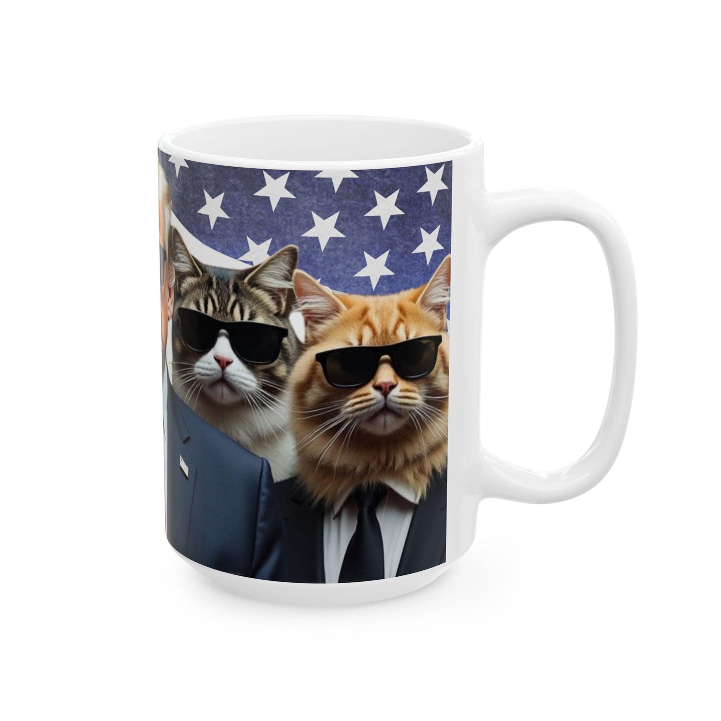 Cats in Black with President Trump, MAGA Cat Lover Mug - Galvaleos Galvaleos Galvaleos 11oz Printify Mug Cats in Black with President Trump, MAGA Cat Lover Mug