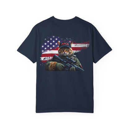 Comfort Colors Patriotic Military Cat Unisex Garment-Dyed T-shirt, MAGA Trump Tee, American Flag Shirt, USA Patriotic Apparel - Galvaleos Galvaleos Galvaleos Black / S Printify T-Shirt Comfort Colors Patriotic Military Cat Unisex Garment-Dyed T-shirt, MAGA Trump Tee, American Flag Shirt, USA Patriotic Apparel