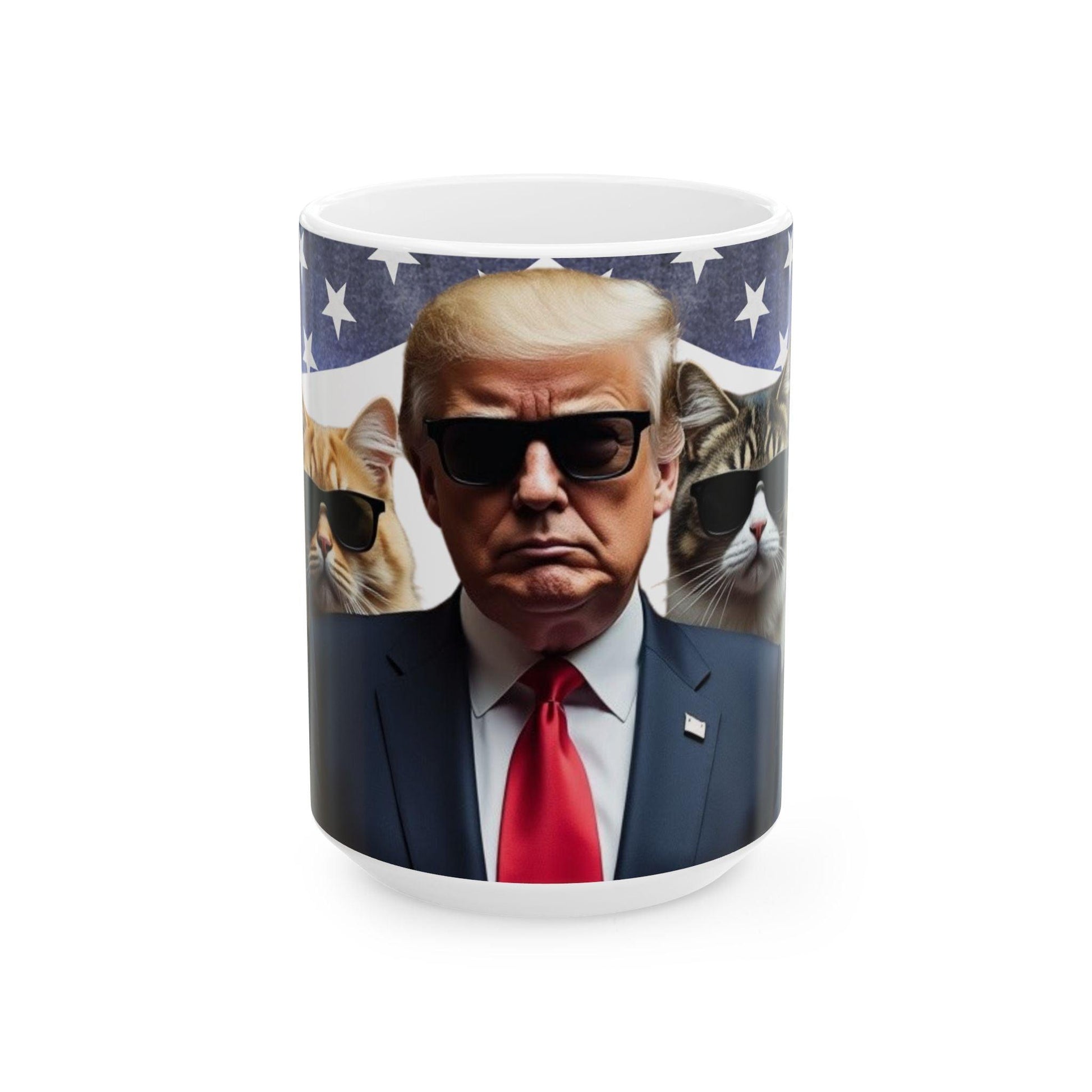 Cats in Black with President Trump, MAGA Cat Lover Mug - Galvaleos Galvaleos Galvaleos 15oz Printify Mug Cats in Black with President Trump, MAGA Cat Lover Mug