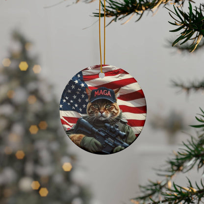 MAGA Cat President Trump America First Cat Lover Ornament, 2-Side Print, (1pc, 3pcs, 5pcs, 10pcs), Holiday Home Decor, Ceramic ornament - Galvaleos Galvaleos Galvaleos Circle / 3 pcs / One size Printify Home Decor MAGA Cat President Trump America First Cat Lover Ornament, 2-Side Print, (1pc, 3pcs, 5pcs, 10pcs), Holiday Home Decor, Ceramic ornament