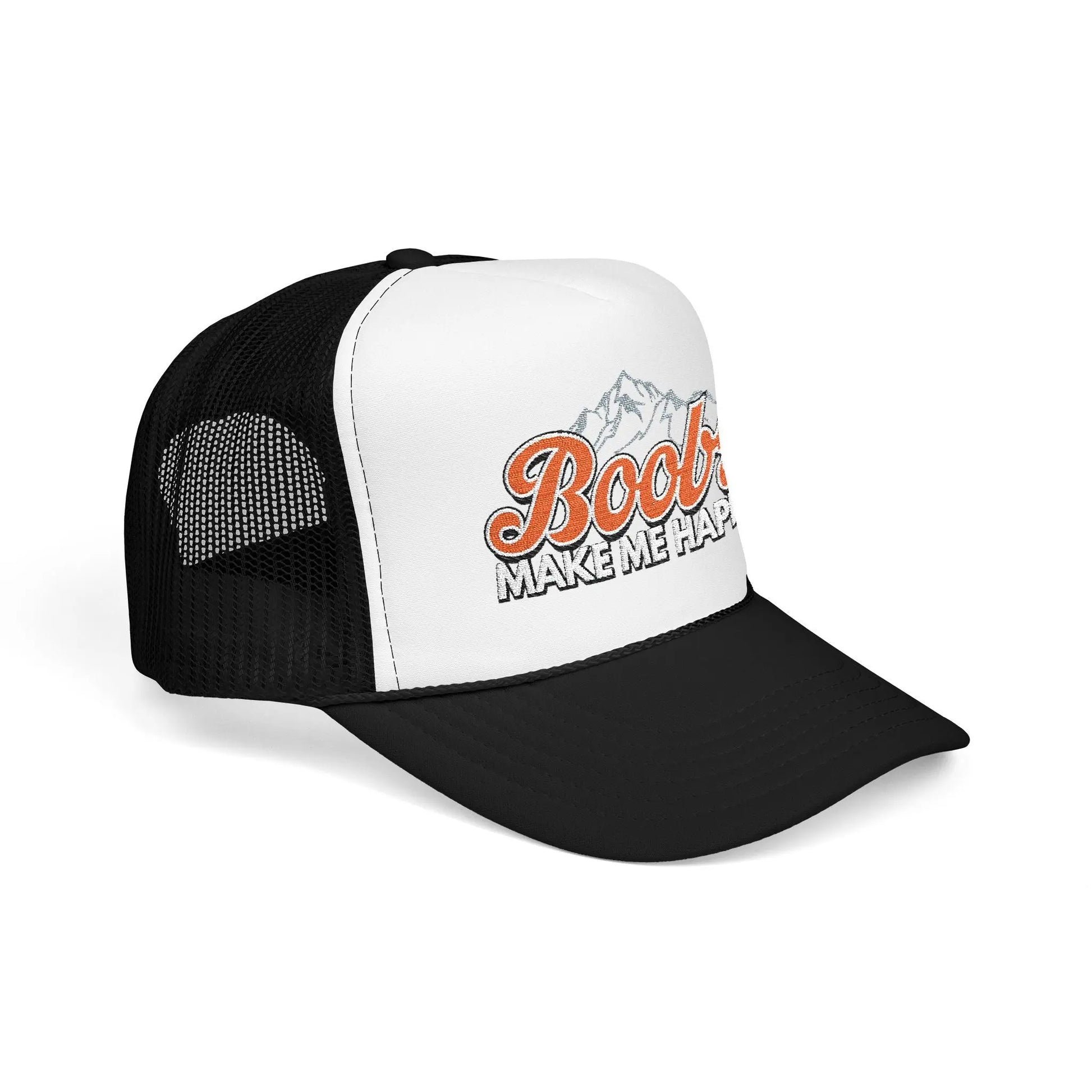 Boobs Make Me Happy Embroidered Trucker Hat Printify