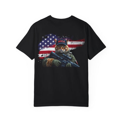 Comfort Colors Patriotic Military Cat Unisex Garment-Dyed T-shirt, MAGA Trump Tee, American Flag Shirt, USA Patriotic Apparel - Galvaleos Galvaleos Galvaleos Black / S Printify T-Shirt Comfort Colors Patriotic Military Cat Unisex Garment-Dyed T-shirt, MAGA Trump Tee, American Flag Shirt, USA Patriotic Apparel