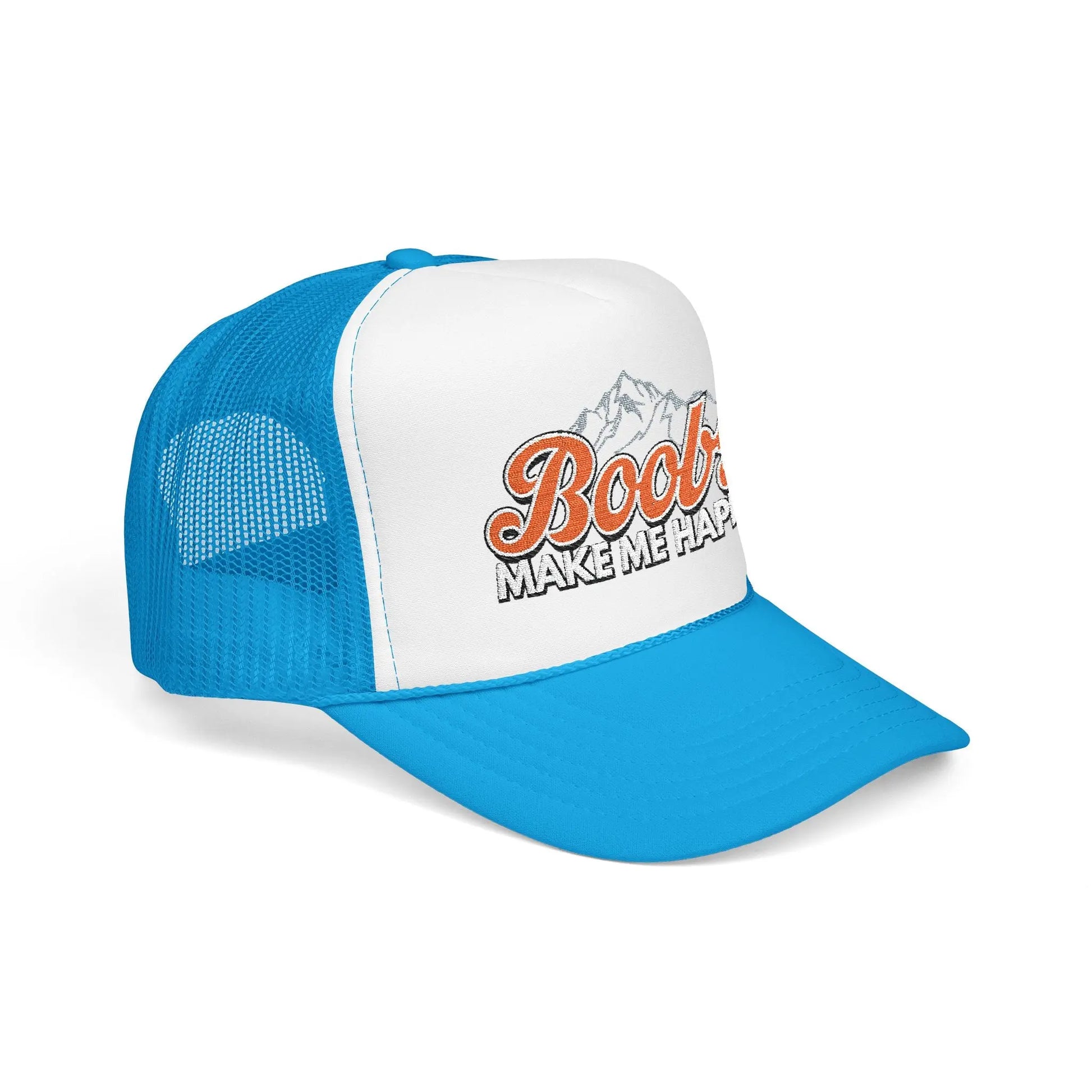 Boobs Make Me Happy Embroidered Trucker Hat Printify