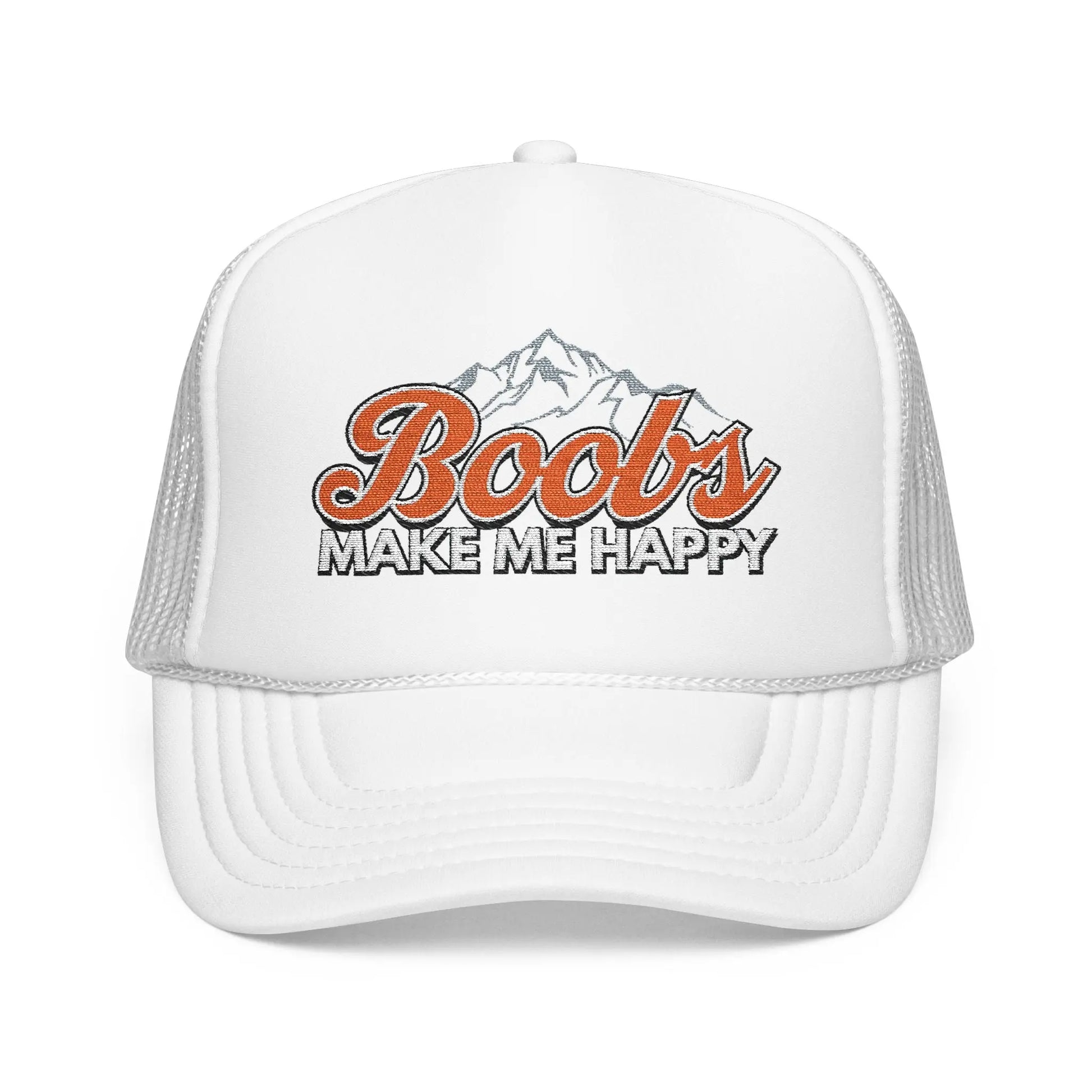 Boobs Make Me Happy Embroidered Trucker Hat Printify
