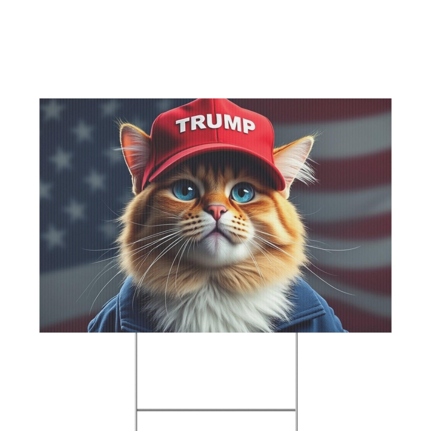 Yard Sign - Cats stand with Trump - Galvaleos Galvaleos Galvaleos 18″ x 12″ (Horizontal) Printify Home Decor Yard Sign - Cats stand with Trump