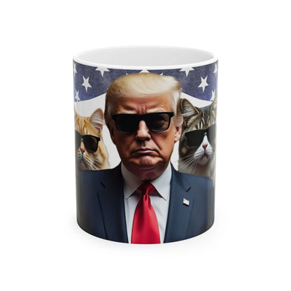 Cats in Black with President Trump, MAGA Cat Lover Mug - Galvaleos Galvaleos Galvaleos 11oz Printify Mug Cats in Black with President Trump, MAGA Cat Lover Mug