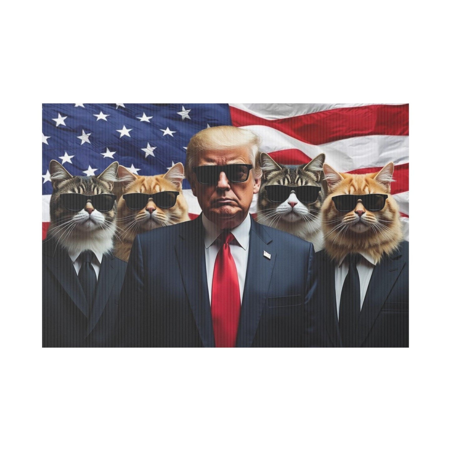 Trump 2024 Cats in Black Plastic Yard Sign, Outdoor Garden Decoration, Political Campaign Sign, Lawn Stake, Patriotic Home Decor, Election - Galvaleos Galvaleos Galvaleos 36″ x 24″ (Horizontal) Printify Home Decor Trump 2024 Cats in Black Plastic Yard Sign, Outdoor Garden Decoration, Political Campaign Sign, Lawn Stake, Patriotic Home Decor, Election