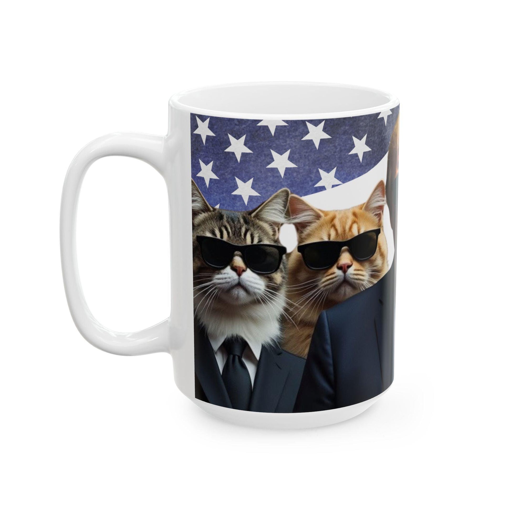 Cats in Black with President Trump, MAGA Cat Lover Mug - Galvaleos Galvaleos Galvaleos 11oz Printify Mug Cats in Black with President Trump, MAGA Cat Lover Mug