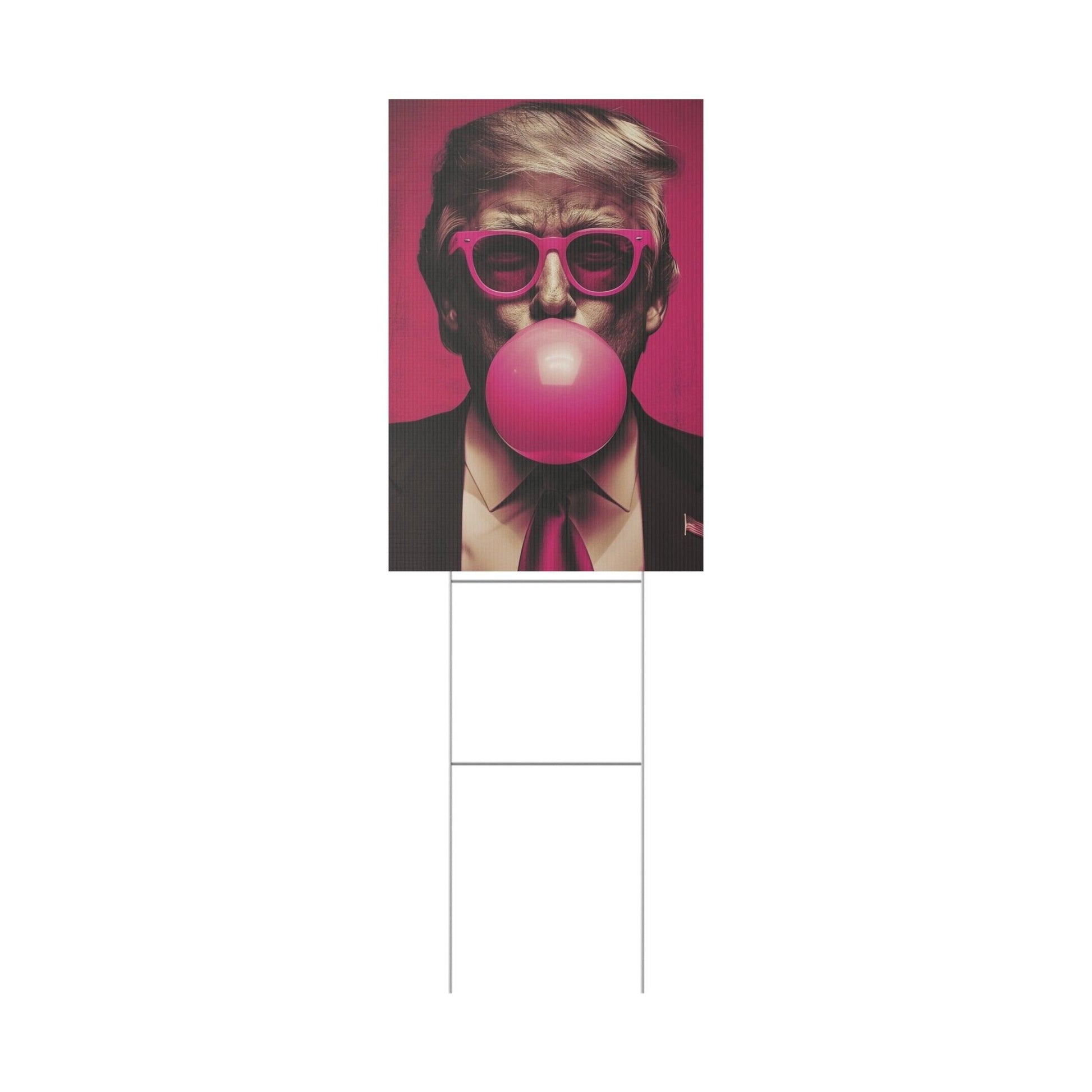 Trump 2024 Pink Bubble Gum Yard Sign, Political Campaign Lawn Decoration, Election Support Outdoor Sign, Reusable - Galvaleos Galvaleos Galvaleos 12″ x 18″ (Vertical) Printify Home Decor Trump 2024 Pink Bubble Gum Yard Sign, Political Campaign Lawn Decoration, Election Support Outdoor Sign, Reusable