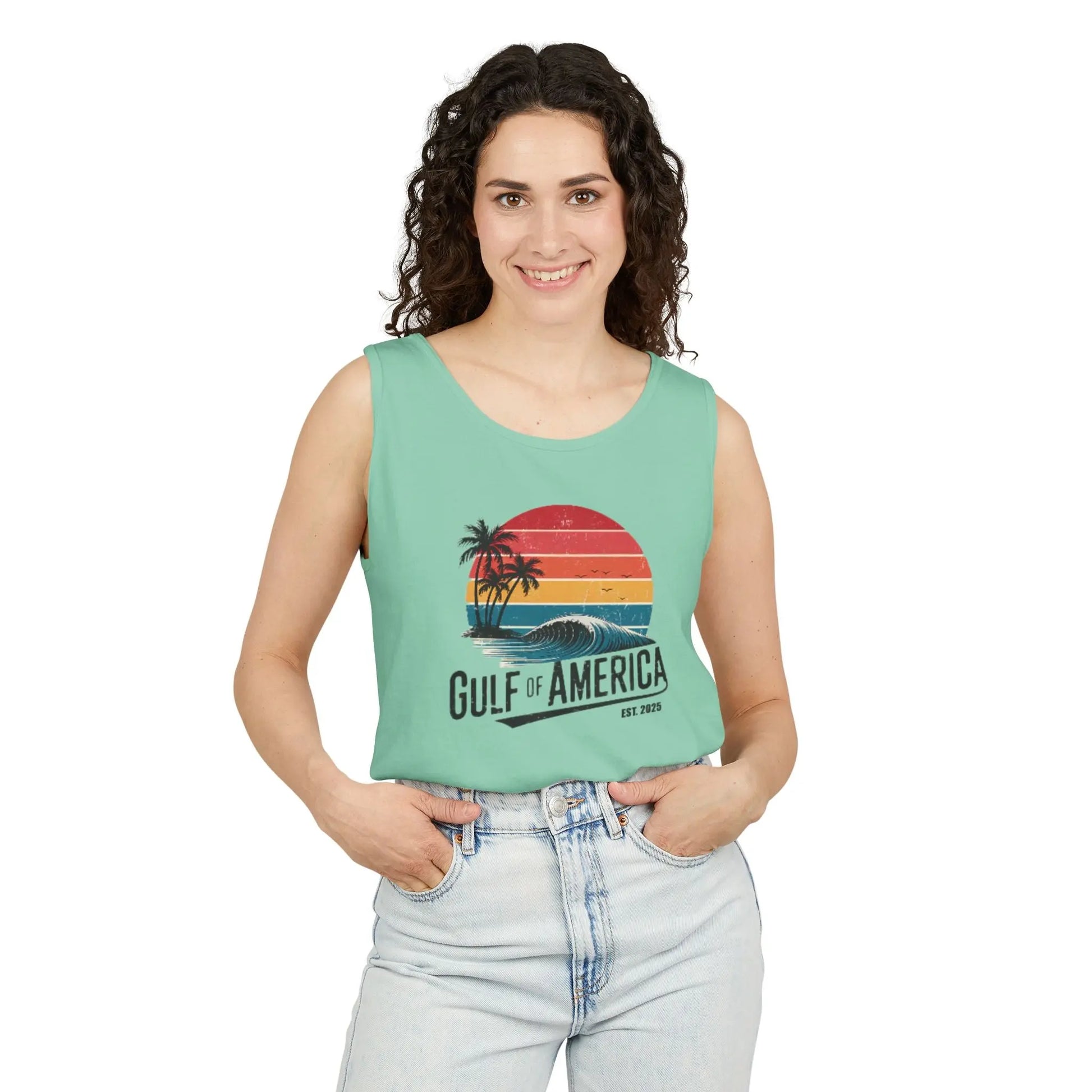 Gulf of America Sleeveless Shirt, Retro Beach Tank, Summer Unisex Tank, Beach Sunset Muscle Tee, Coastal Tank Printify