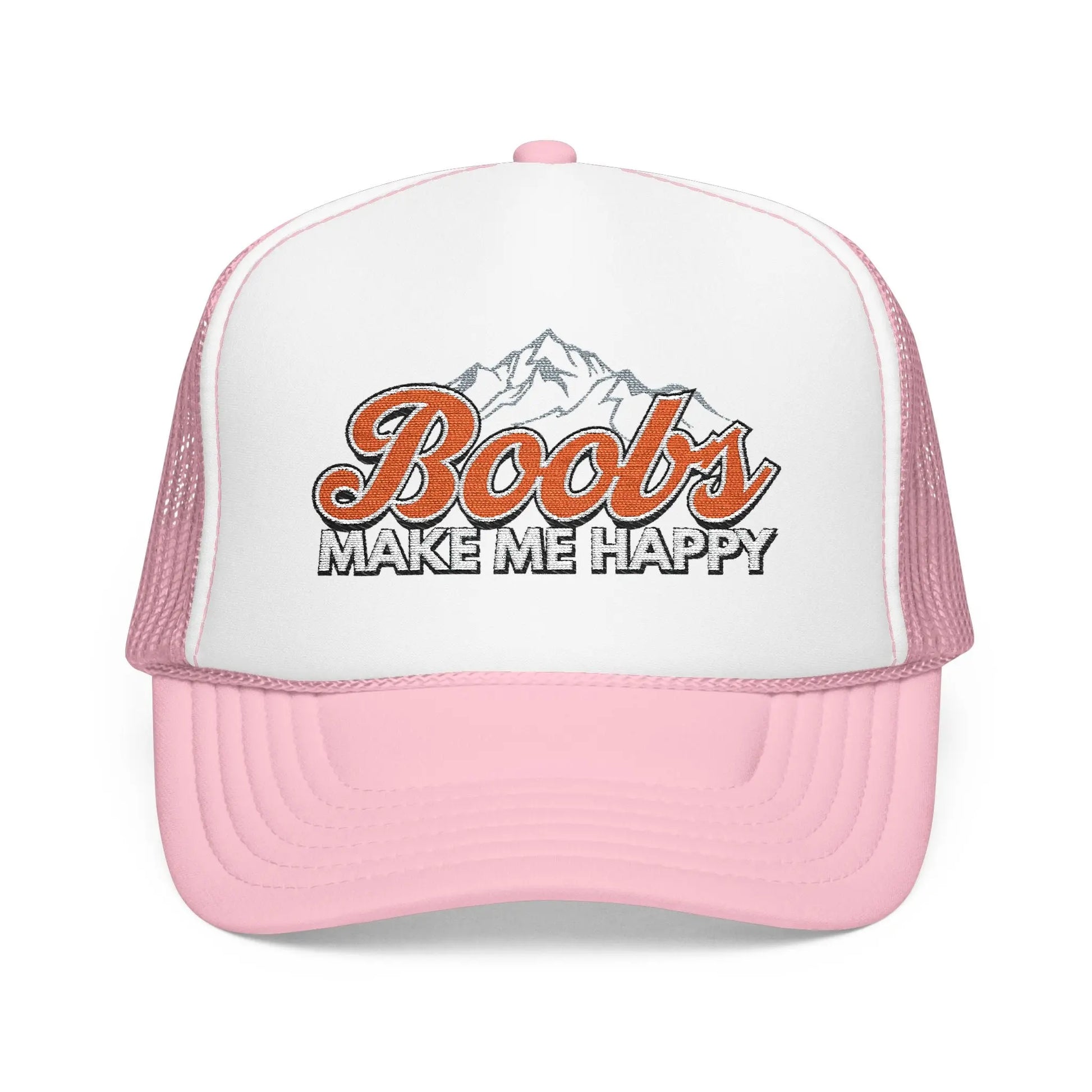 Boobs Make Me Happy Embroidered Trucker Hat Printify