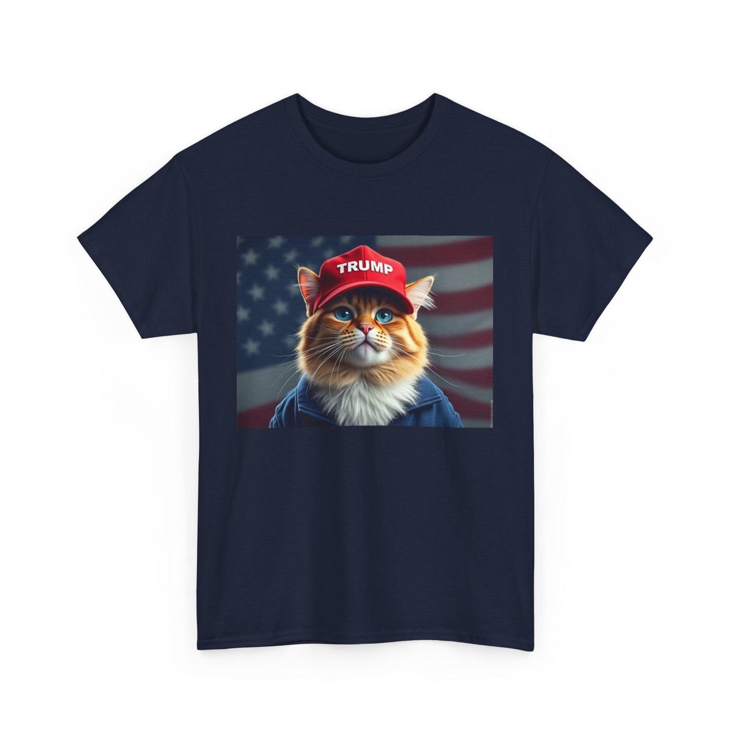 MAGA Cat with Trump Hat Unisex Tee - Galvaleos Galvaleos Galvaleos Navy / S Printify T-Shirt MAGA Cat with Trump Hat Unisex Tee