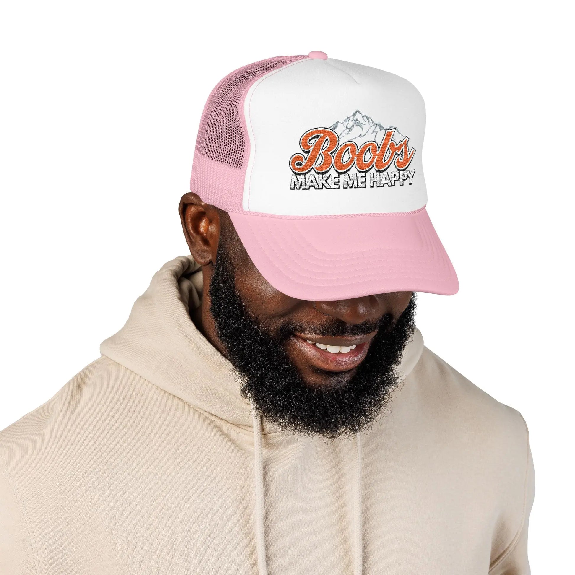 Boobs Make Me Happy Embroidered Trucker Hat Printify