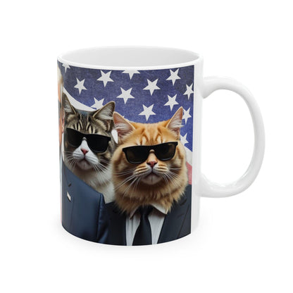 Cats in Black with President Trump, MAGA Cat Lover Mug - Galvaleos Galvaleos Galvaleos 11oz Printify Mug Cats in Black with President Trump, MAGA Cat Lover Mug