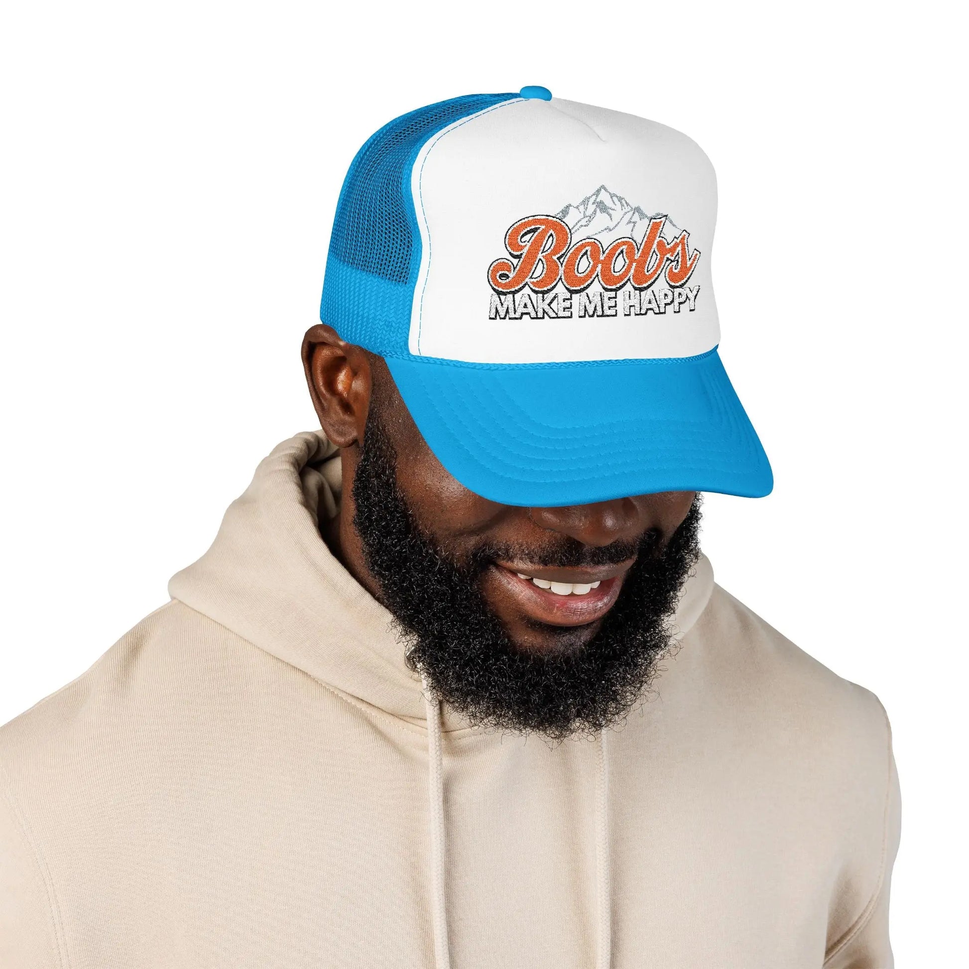 Boobs Make Me Happy Embroidered Trucker Hat Printify