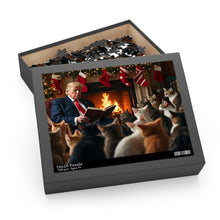 Jigsaw Puzzle, Trump Christmas Story Cats Fireplace Stockings, 120, 252, 500 Piece, Holiday Gift, Relaxing Activity, Home Decor - Galvaleos Galvaleos Galvaleos 20" × 16" (500 pcs) Printify Puzzle Jigsaw Puzzle, Trump Christmas Story Cats Fireplace Stockings, 120, 252, 500 Piece, Holiday Gift, Relaxing Activity, Home Decor