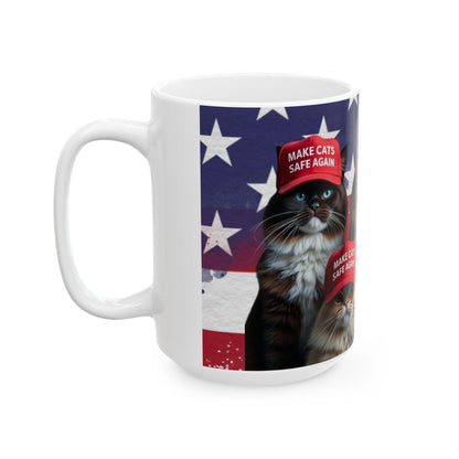 Patriotic Ceramic Mug, Make Cats Safe Again for Trump, USA, Gift for Cat Lovers, Political Mug, Patriotic Gift, Political Gift, American - Galvaleos Galvaleos Galvaleos 11oz Printify Mug Patriotic Ceramic Mug, Make Cats Safe Again for Trump, USA, Gift for Cat Lovers, Political Mug, Patriotic Gift, Political Gift, American