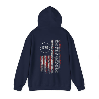 1776 We the People American Flag Hoodie - Patriotic Anti Woke, Independence Day Pullover, USA Flag, 4th of July Hoodie, - Galvaleos Galvaleos Galvaleos Navy / S Printify Hoodie 1776 We the People American Flag Hoodie - Patriotic Anti Woke, Independence Day Pullover, USA Flag, 4th of July Hoodie