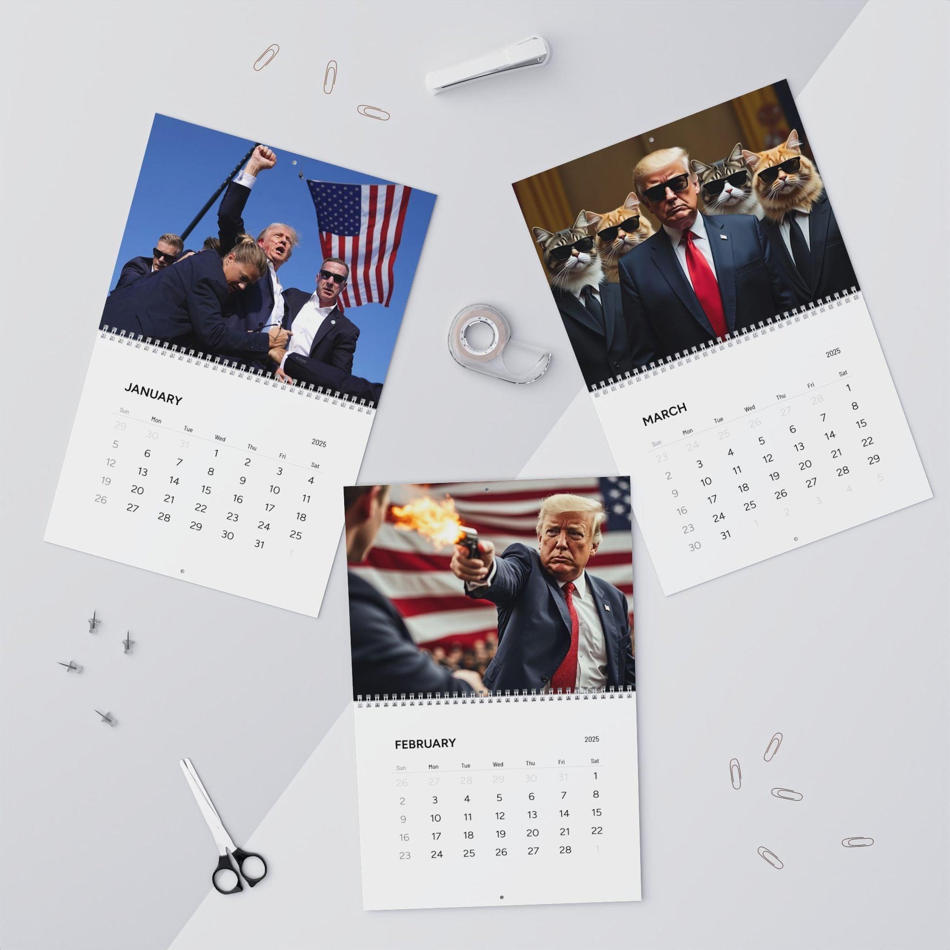 Wall Calendar Trump and Cats 2025 - Galvaleos Galvaleos Galvaleos 11" x 8.5" / Matte Printify Calendar Wall Calendar Trump and Cats 2025