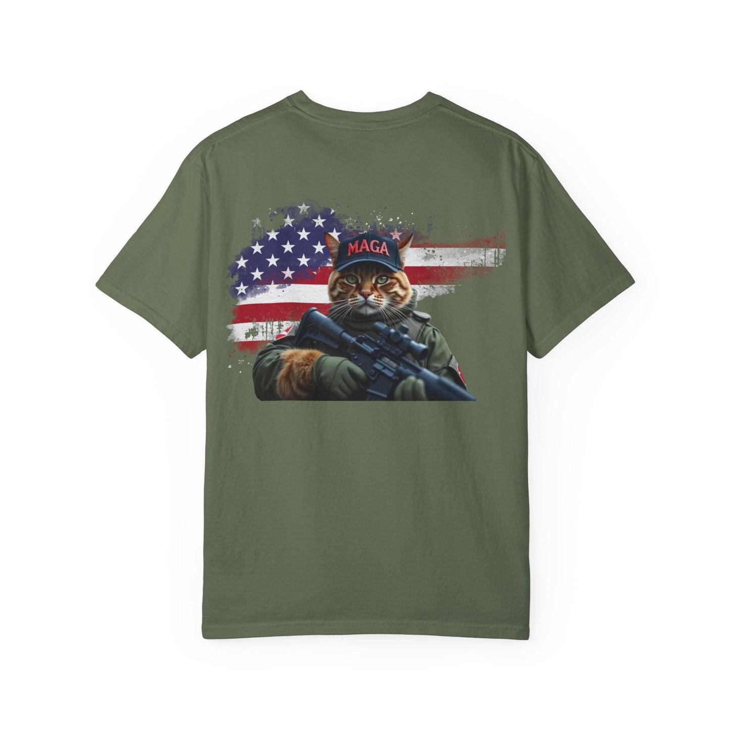 Comfort Colors Patriotic Military Cat Unisex Garment-Dyed T-shirt, MAGA Trump Tee, American Flag Shirt, USA Patriotic Apparel - Galvaleos Galvaleos Galvaleos Black / S Printify T-Shirt Comfort Colors Patriotic Military Cat Unisex Garment-Dyed T-shirt, MAGA Trump Tee, American Flag Shirt, USA Patriotic Apparel