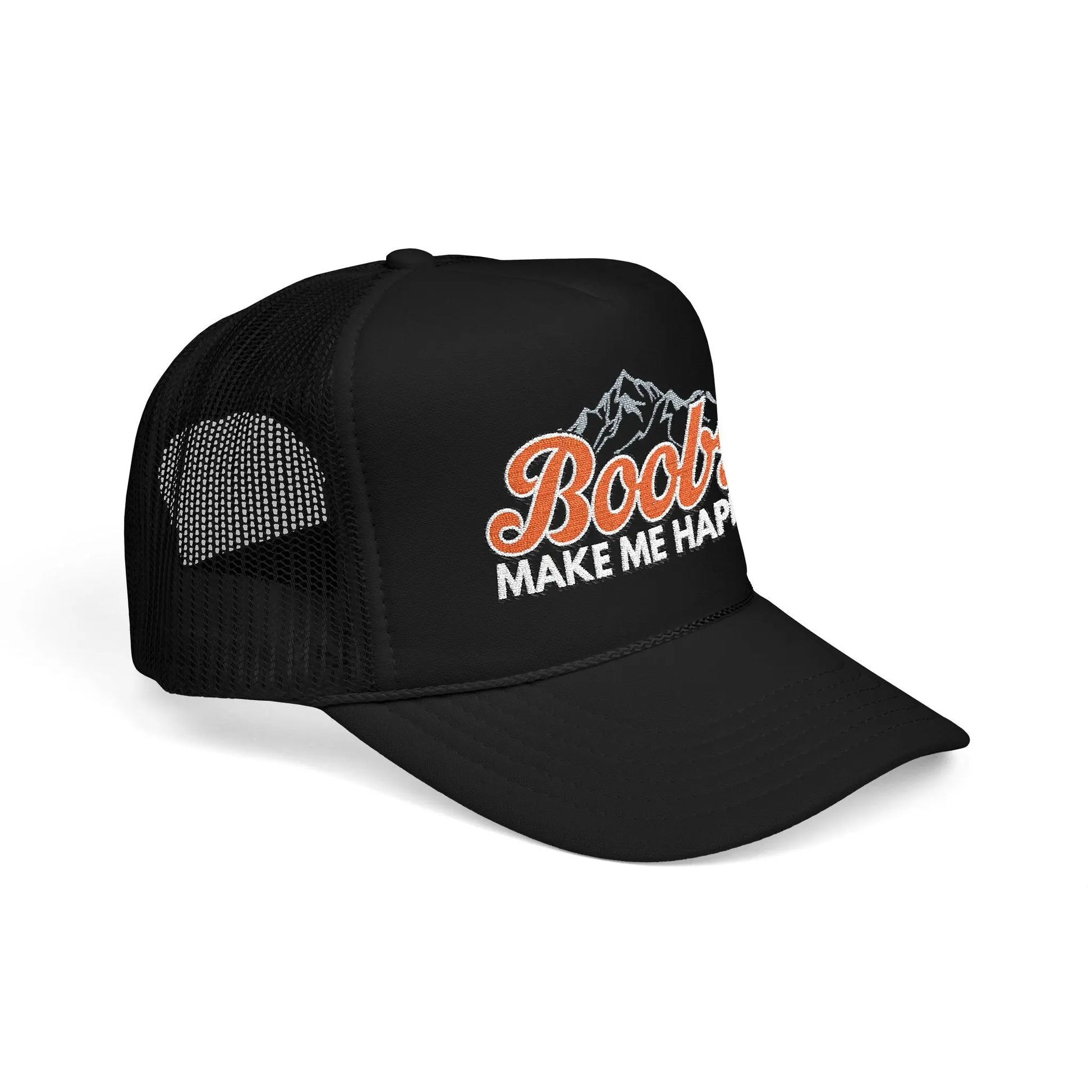 Boobs Make Me Happy Embroidered Trucker Hat Printify