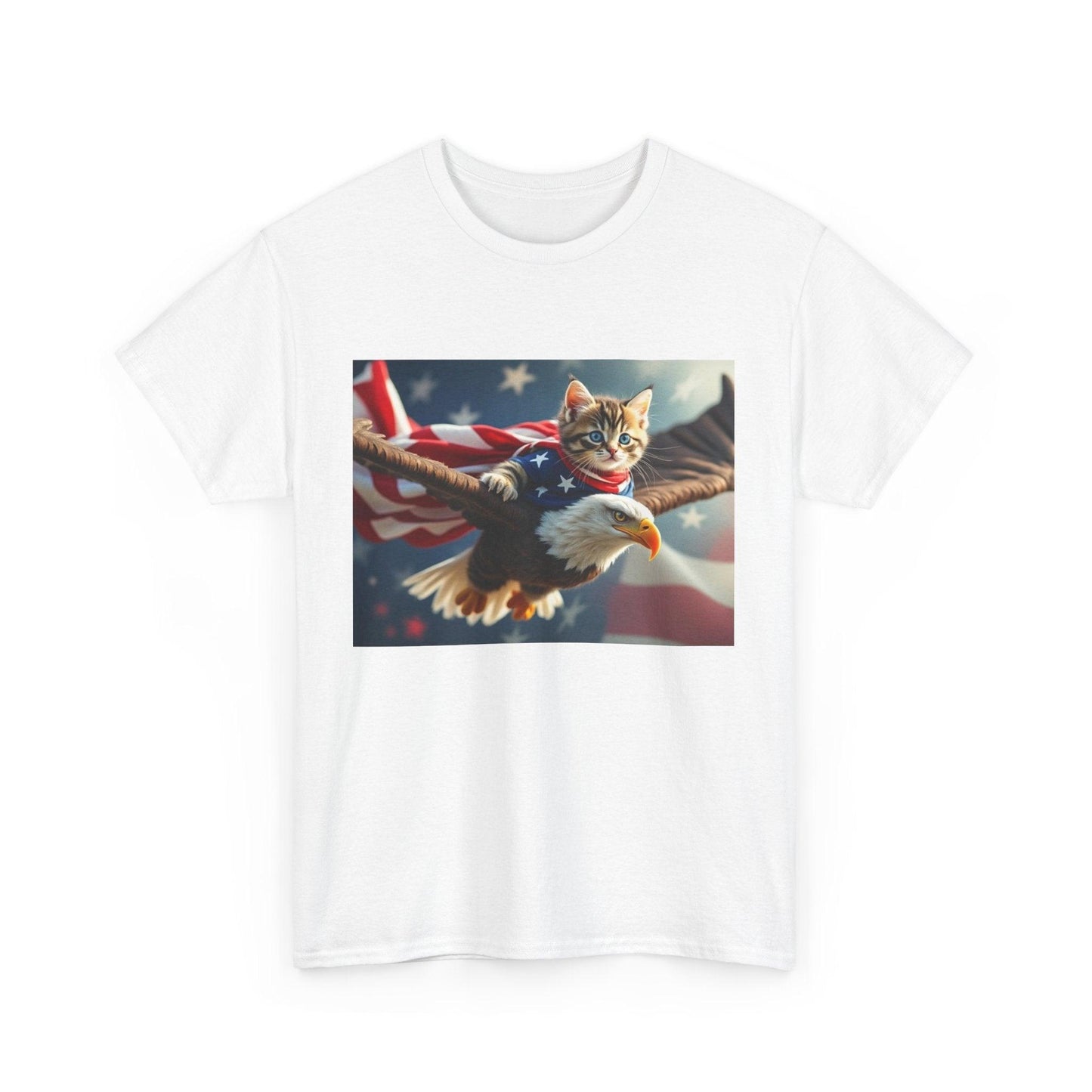 Maga Cat Flying on an Eagle Trump Graphic Tee - Galvaleos Galvaleos Galvaleos White / L Printify T-Shirt Maga Cat Flying on an Eagle Trump Graphic Tee