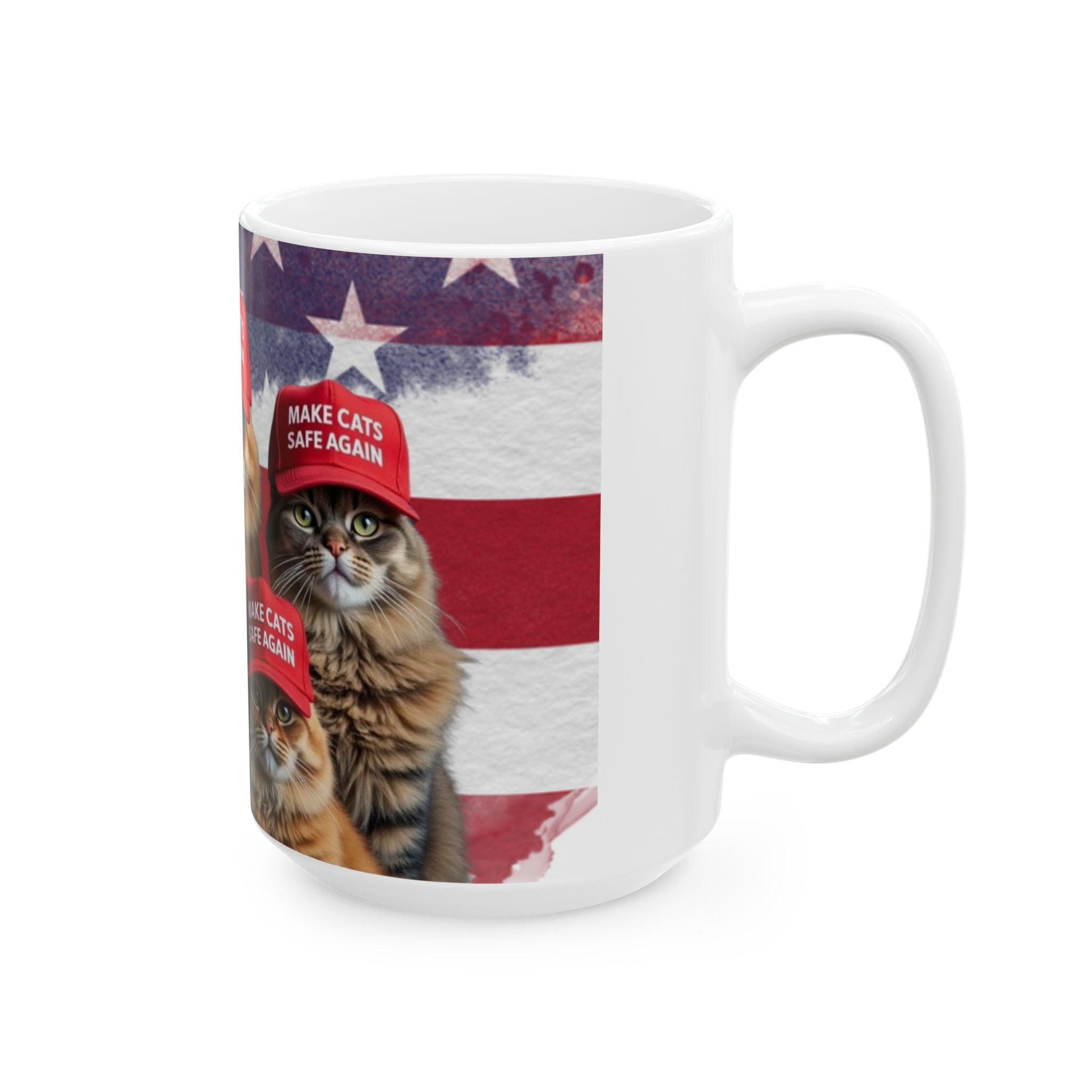 Patriotic Ceramic Mug, Make Cats Safe Again for Trump, USA, Gift for Cat Lovers, Political Mug, Patriotic Gift, Political Gift, American - Galvaleos Galvaleos Galvaleos 11oz Printify Mug Patriotic Ceramic Mug, Make Cats Safe Again for Trump, USA, Gift for Cat Lovers, Political Mug, Patriotic Gift, Political Gift, American