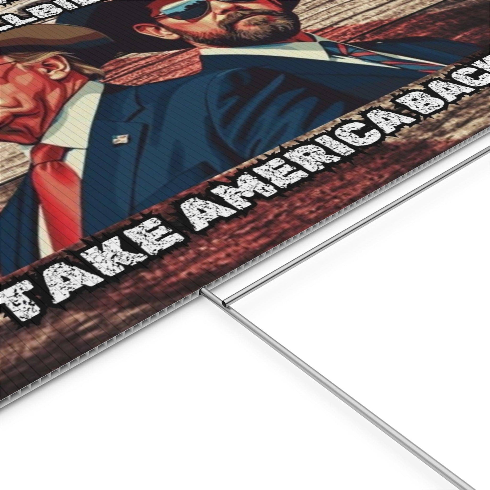 Trump Vance Yard Sign, Trump Vance 2024, Take America Back, Outlaw Hillbilly, Patriotic Sign, MAGA - Galvaleos Galvaleos Galvaleos 18″ x 12″ (Horizontal) Printify Home Decor Trump Vance Yard Sign, Trump Vance 2024, Take America Back, Outlaw Hillbilly, Patriotic Sign, MAGA