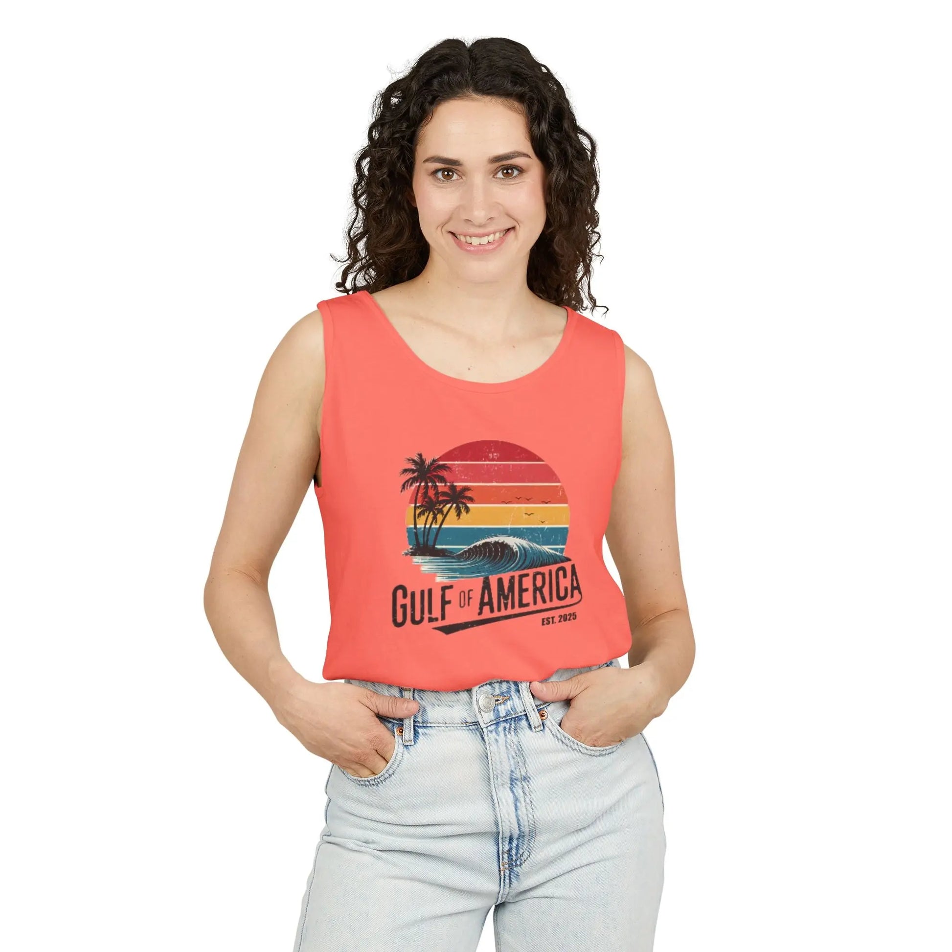 Gulf of America Sleeveless Shirt, Retro Beach Tank, Summer Unisex Tank, Beach Sunset Muscle Tee, Coastal Tank Printify