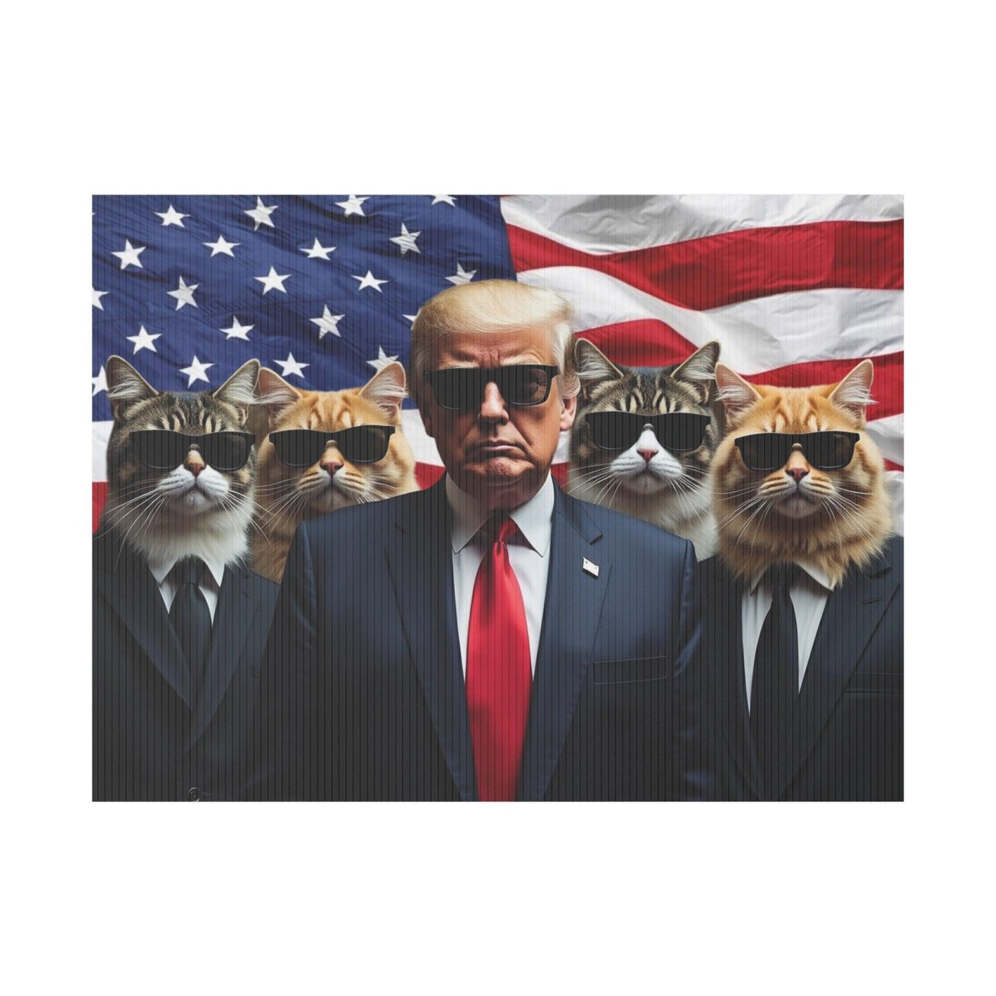 Trump 2024 Cats in Black Plastic Yard Sign, Outdoor Garden Decoration, Political Campaign Sign, Lawn Stake, Patriotic Home Decor, Election - Galvaleos Galvaleos Galvaleos 24″ x 18″ (Horizontal) Printify Home Decor Trump 2024 Cats in Black Plastic Yard Sign, Outdoor Garden Decoration, Political Campaign Sign, Lawn Stake, Patriotic Home Decor, Election