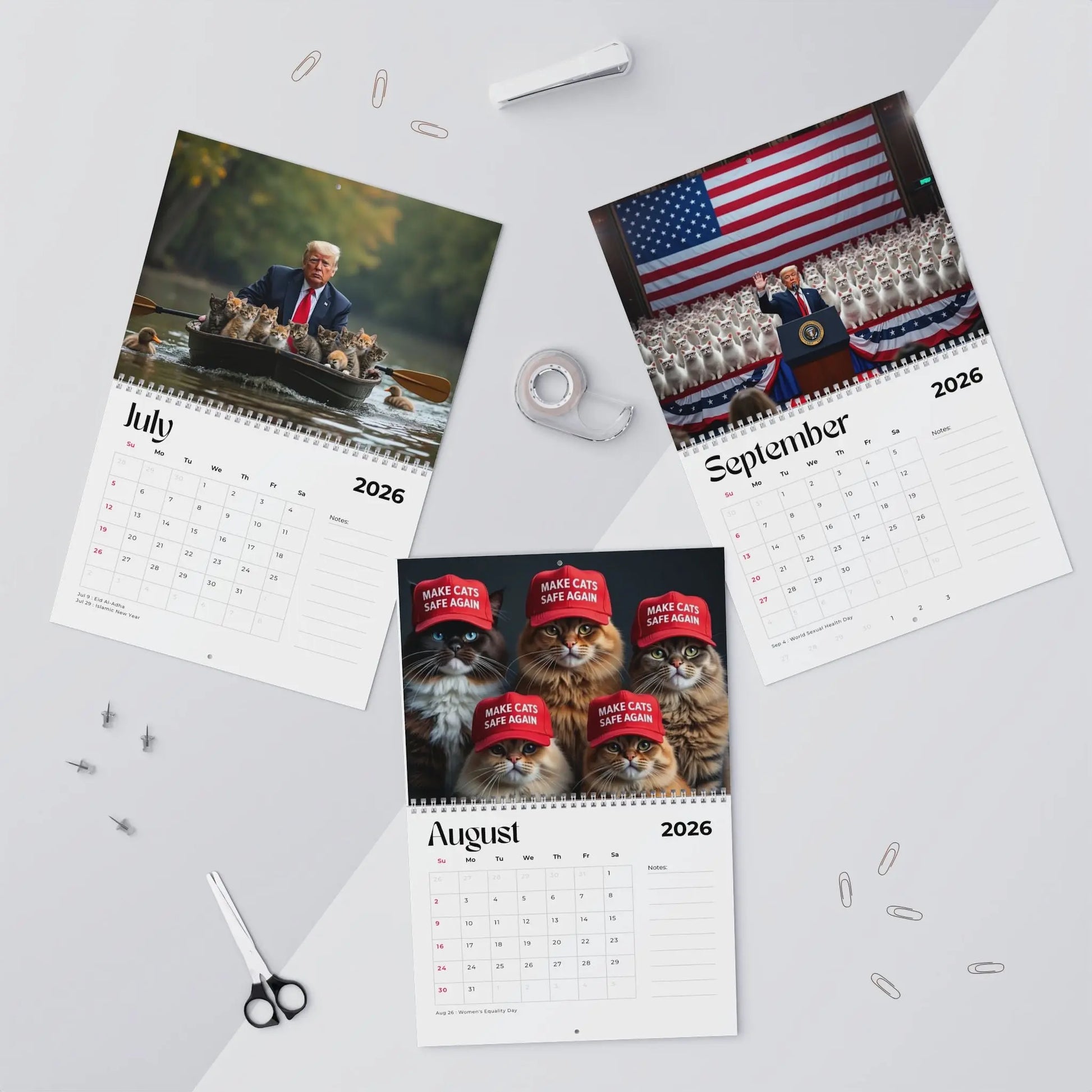 Trump Cat Wall Calendar 2026 Printify