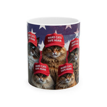 Patriotic Ceramic Mug, Make Cats Safe Again for Trump, USA, Gift for Cat Lovers, Political Mug, Patriotic Gift, Political Gift, American - Galvaleos Galvaleos Galvaleos 11oz Printify Mug Patriotic Ceramic Mug, Make Cats Safe Again for Trump, USA, Gift for Cat Lovers, Political Mug, Patriotic Gift, Political Gift, American